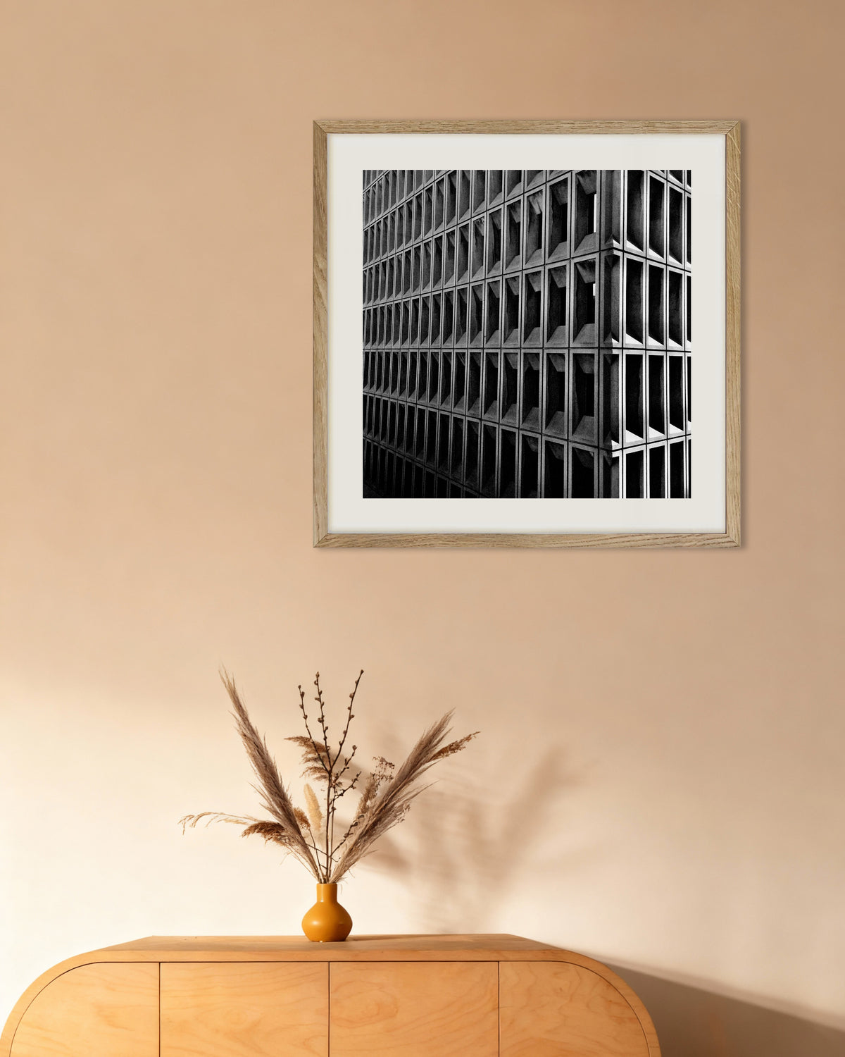 Poster of Deep Window Grid Corner, with natural wooden frame