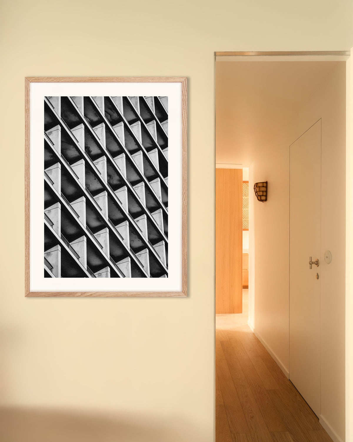 Poster of Diagonal Rhythm of Balconies, with natural wooden frame