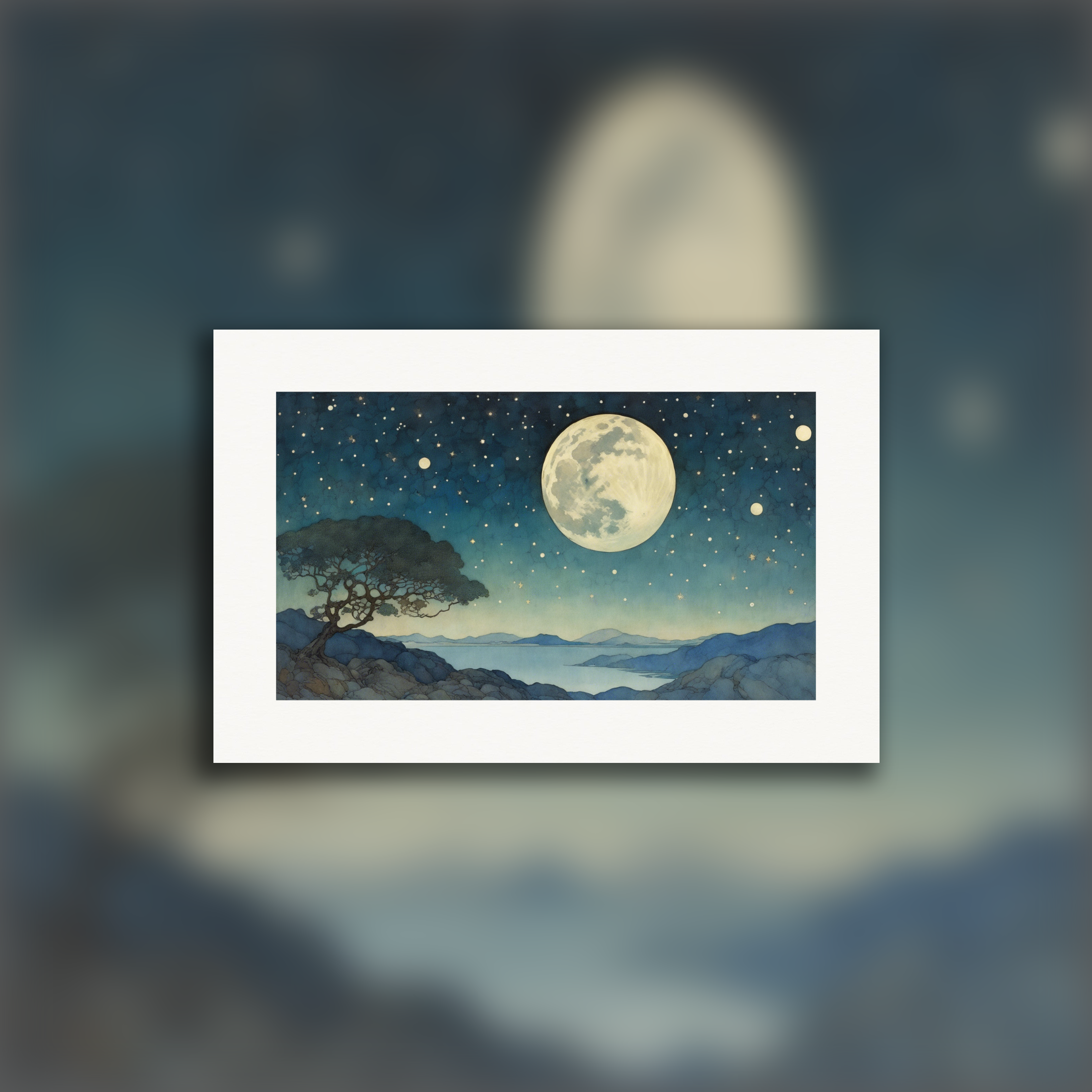 Captivating artwork, Moon and twinkling night sky – Poster print