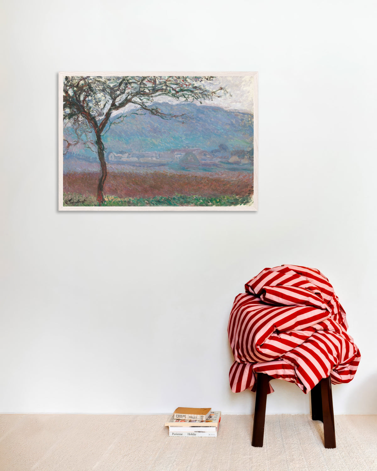 Poster of Field at Giverny (1887) by Claude Monet, with white wooden frame