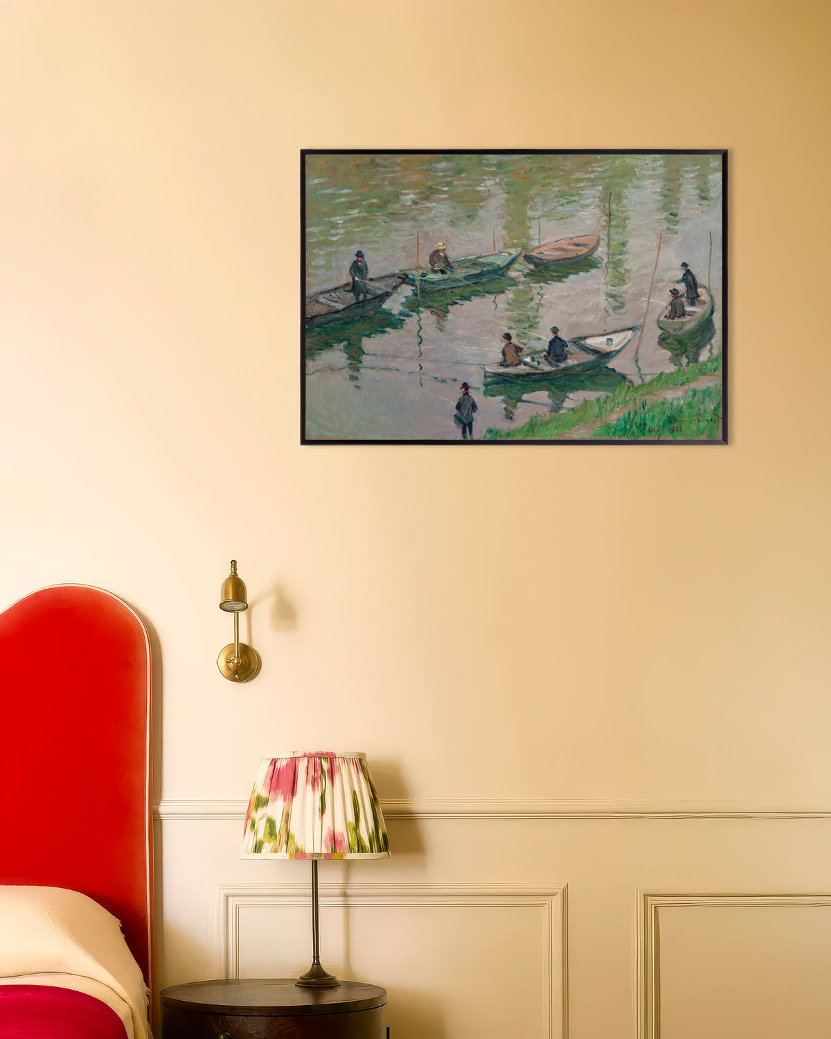 Poster of Fishermen on the Seine at Poissy (1882) by Claude Monet, with metal frame