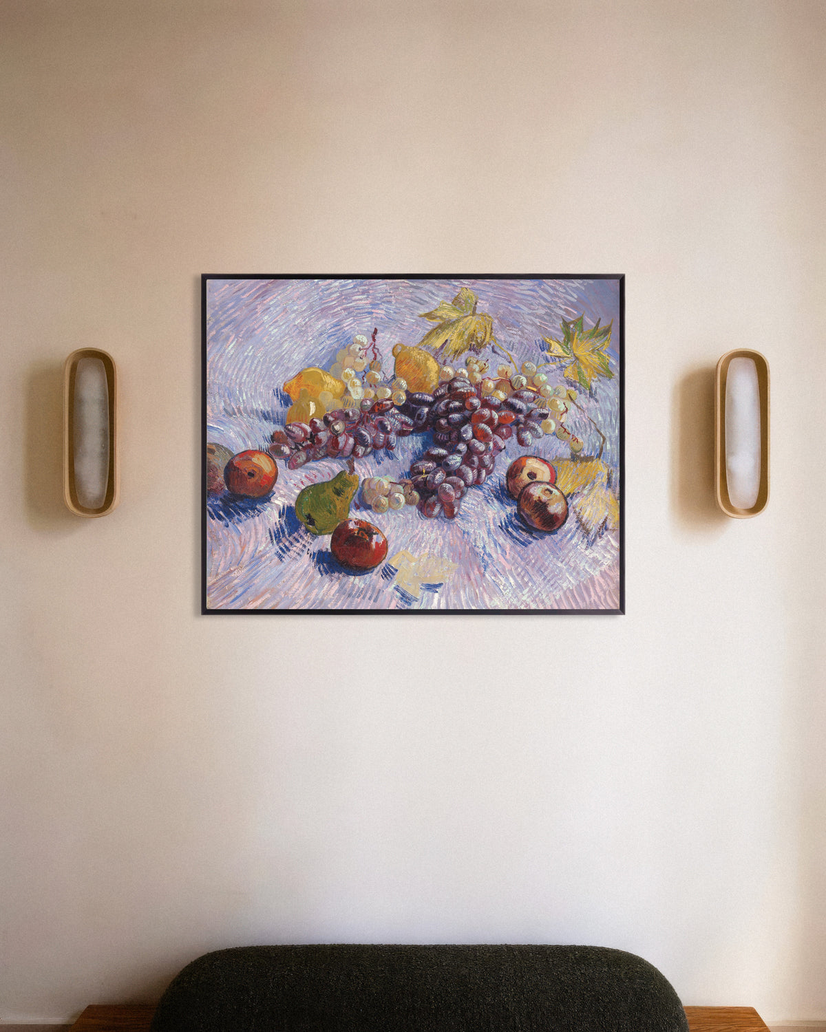 Poster of Grapes, Lemons, Pears and Apples (1887) by Vincent van Gogh, with metal frame