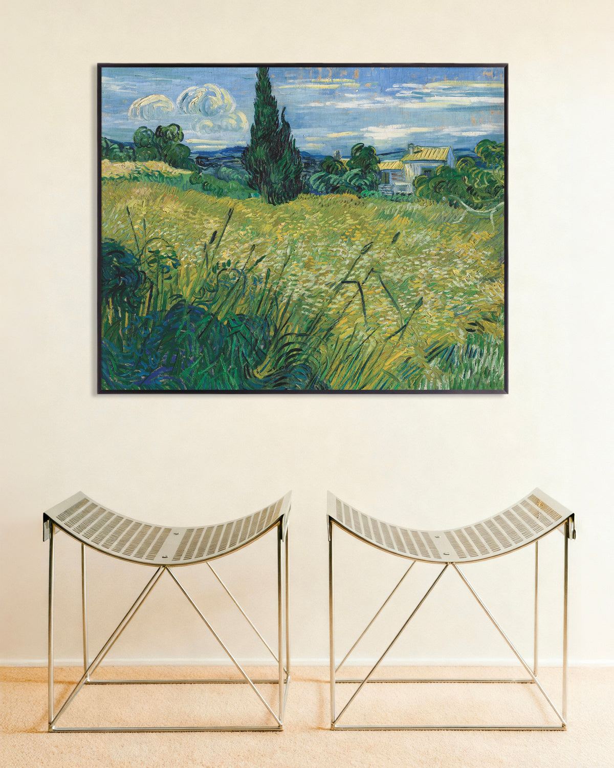 Poster of Green Wheat Field with Cypress (1889) by Vincent van Gogh, with metal frame