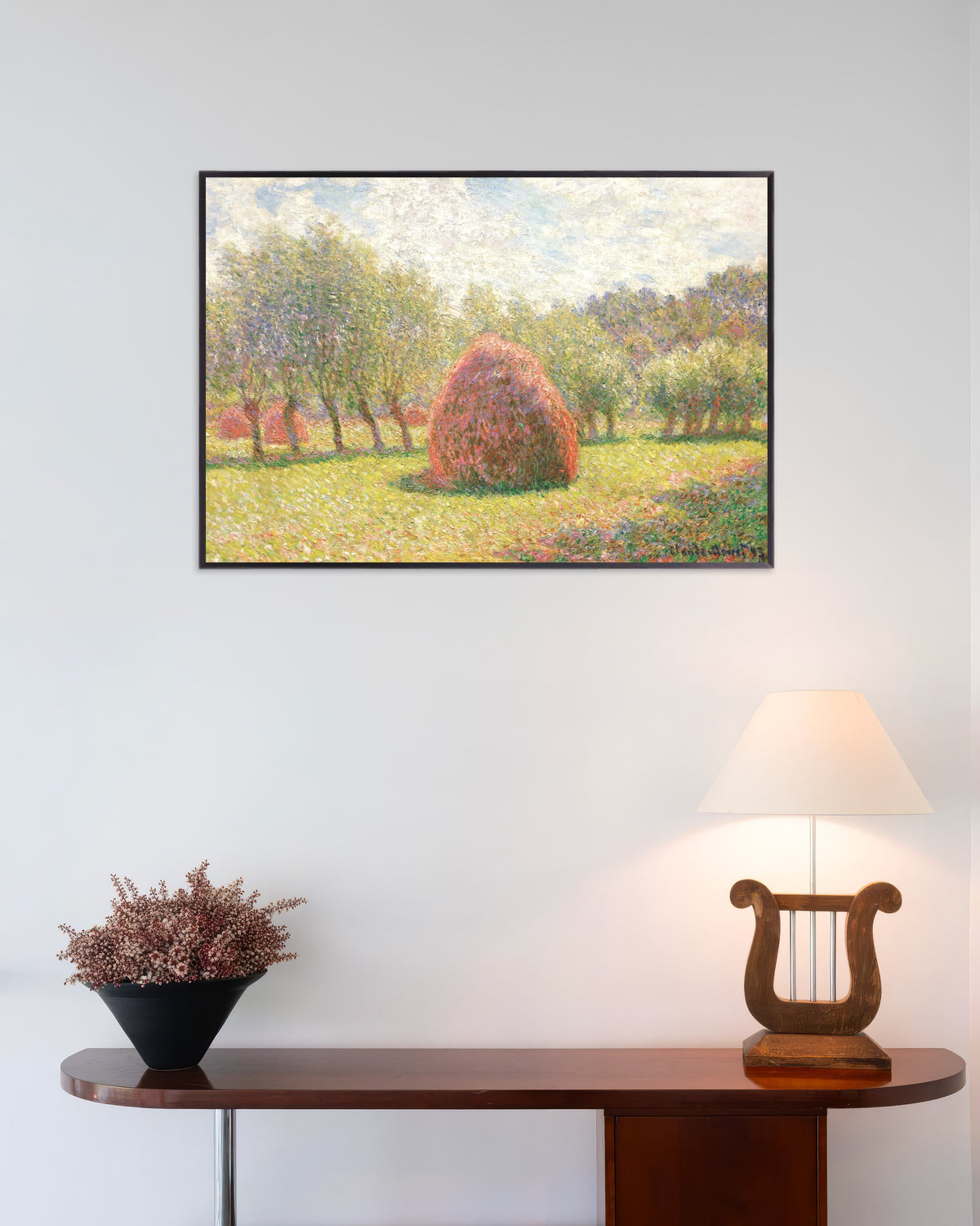 Poster of Haystacks at Giverny (1893) by Claude Monet, with metal frame