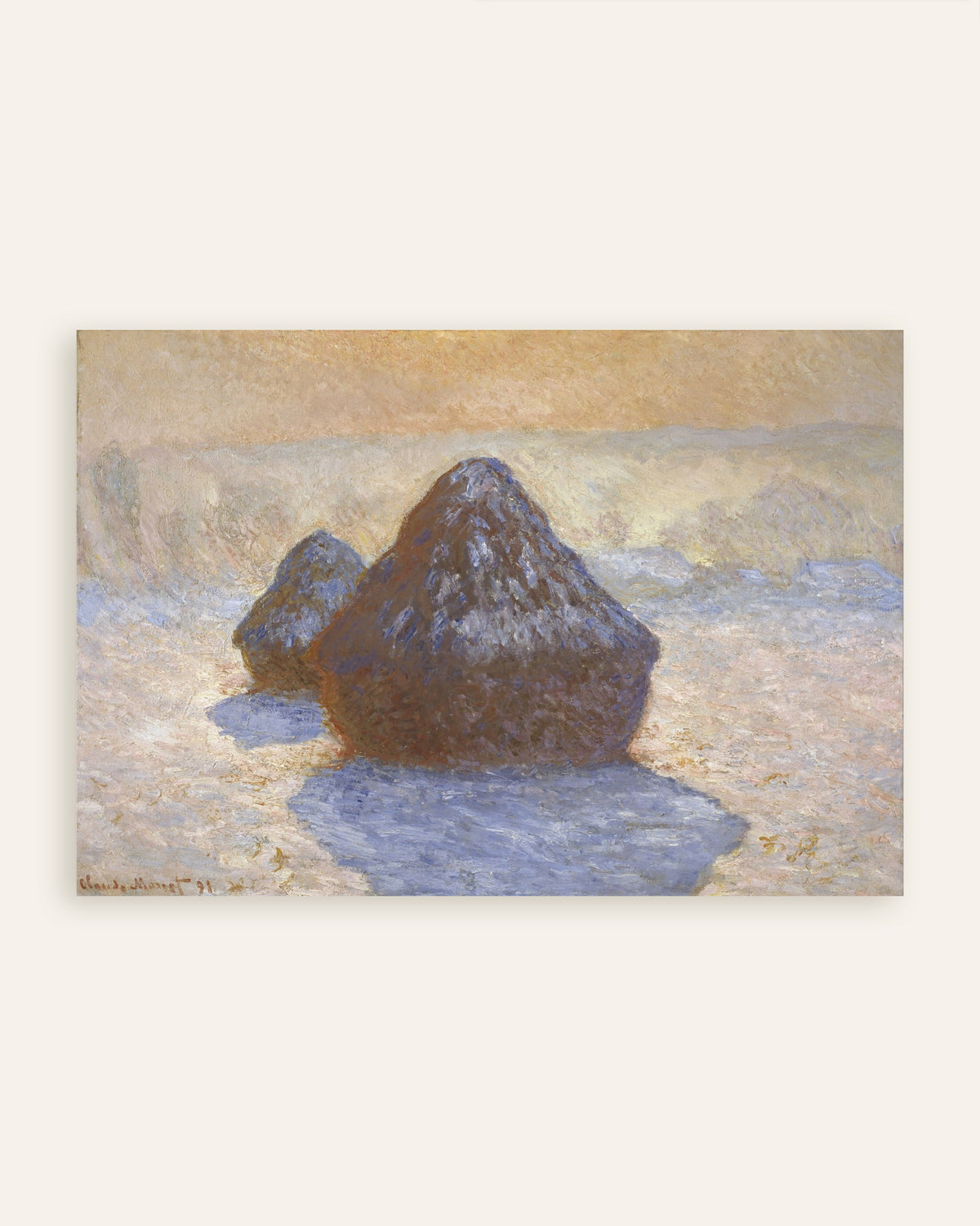 Poster of Haystacks, Snow Effect (1891) by Claude Monet, thumbnail