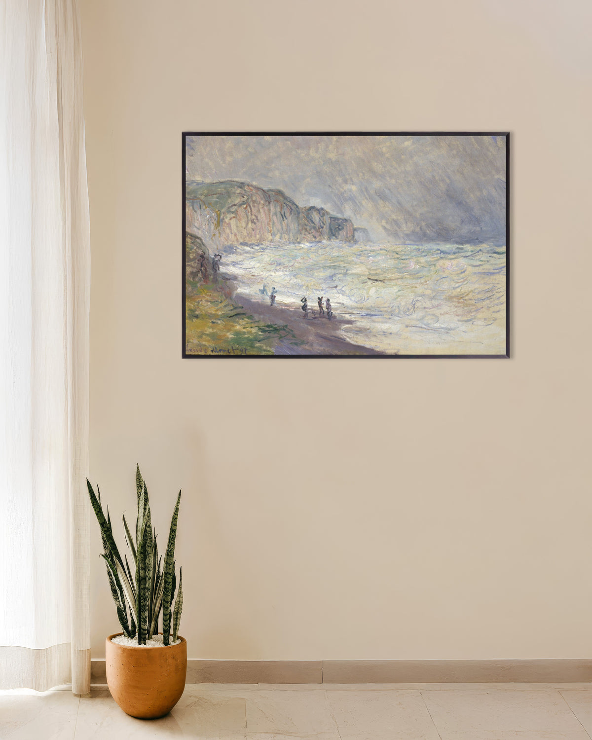 Poster of Heavy Sea at Pourville (1897) by Claude Monet, with metal frame