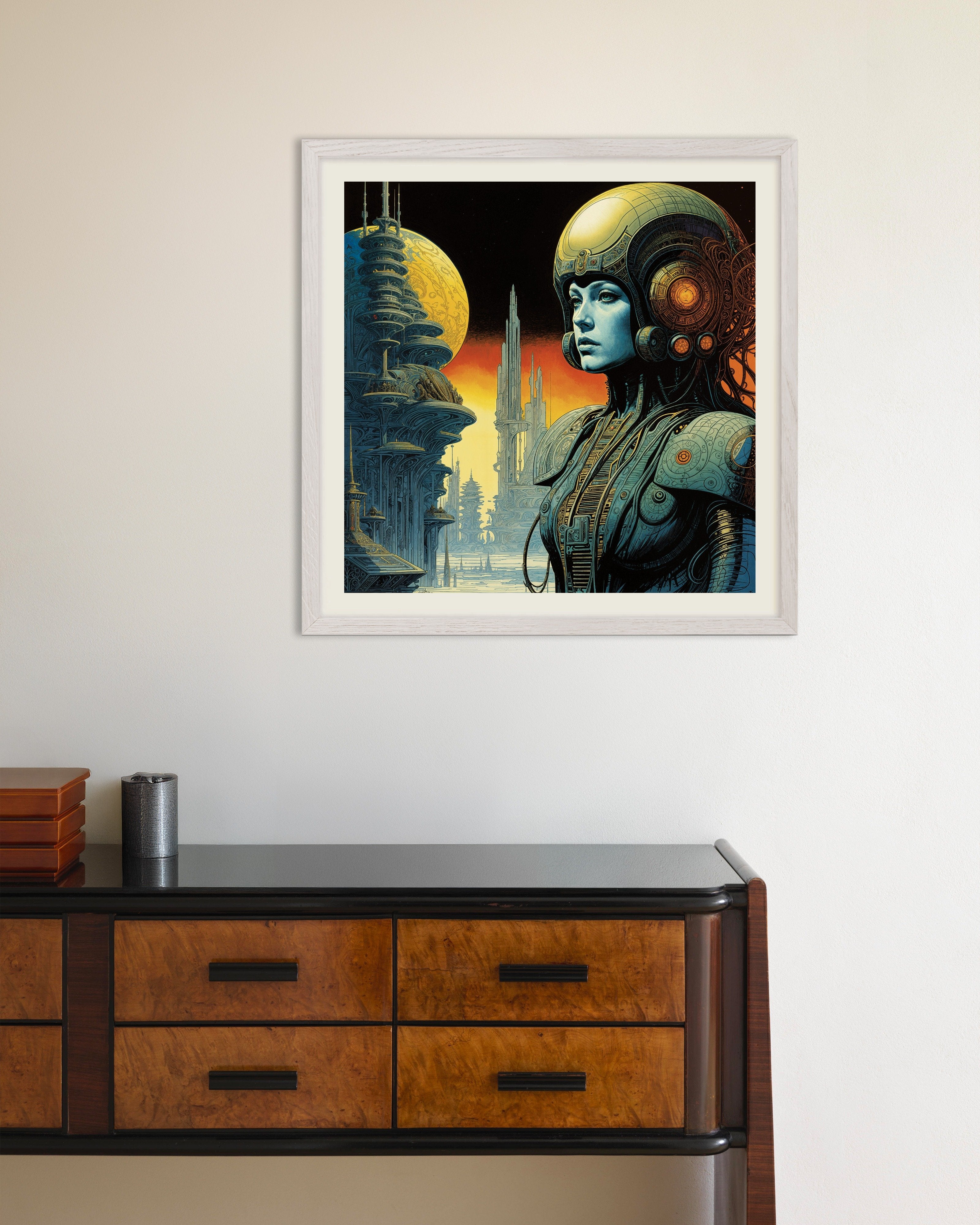 Poster of Hive Queen - Retro Sci-Fi Poster, with white wooden frame