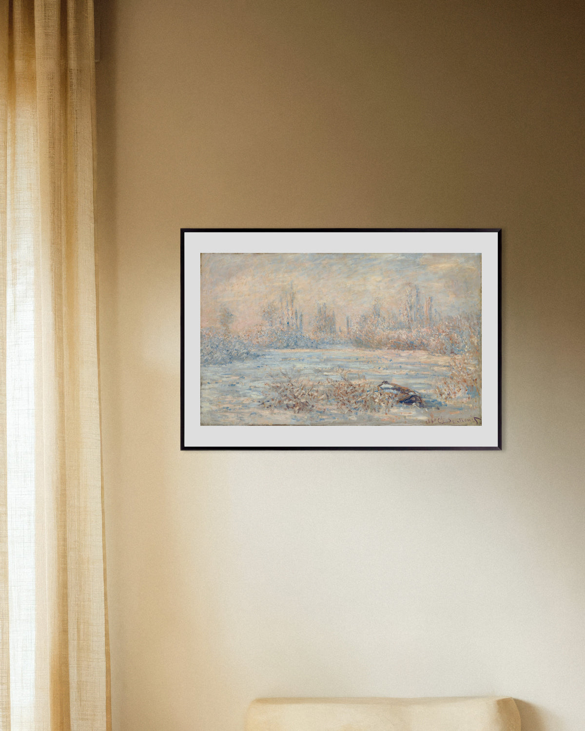 Poster of Hoarfrost (1880) by Claude Monet, with metal frame