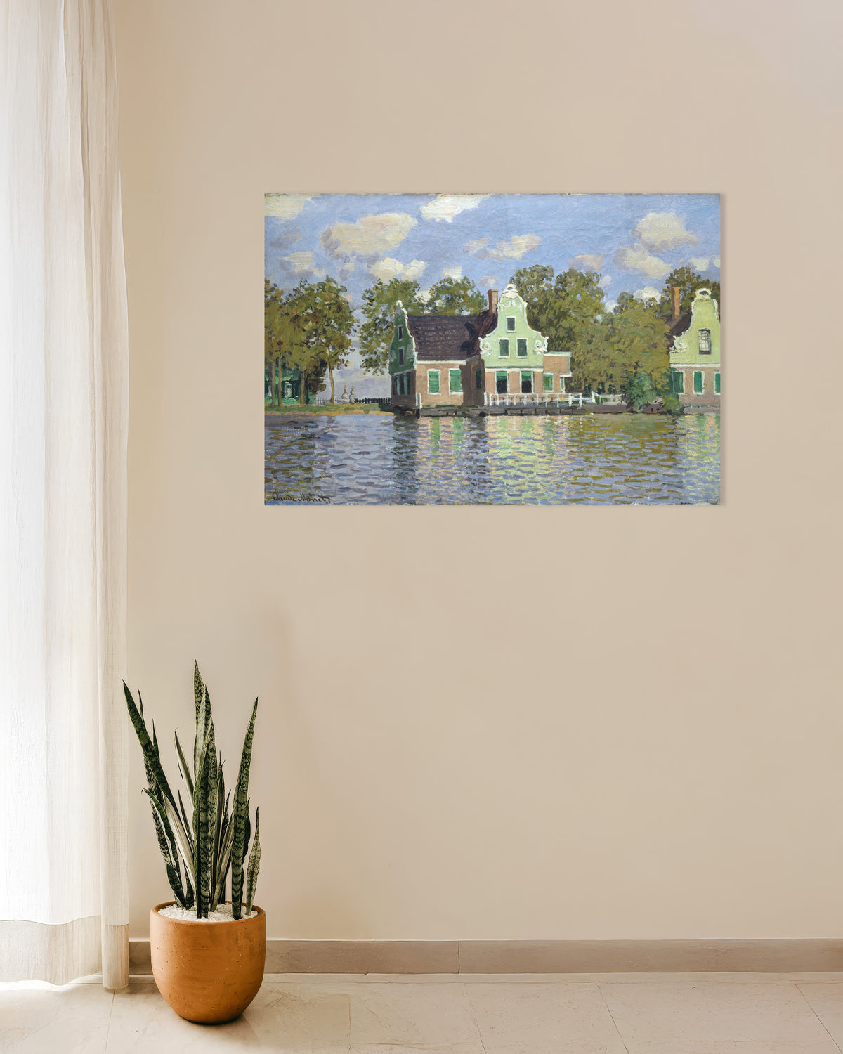 Poster of Houses by the Bank of the River Zaan (1871) by Claude Monet