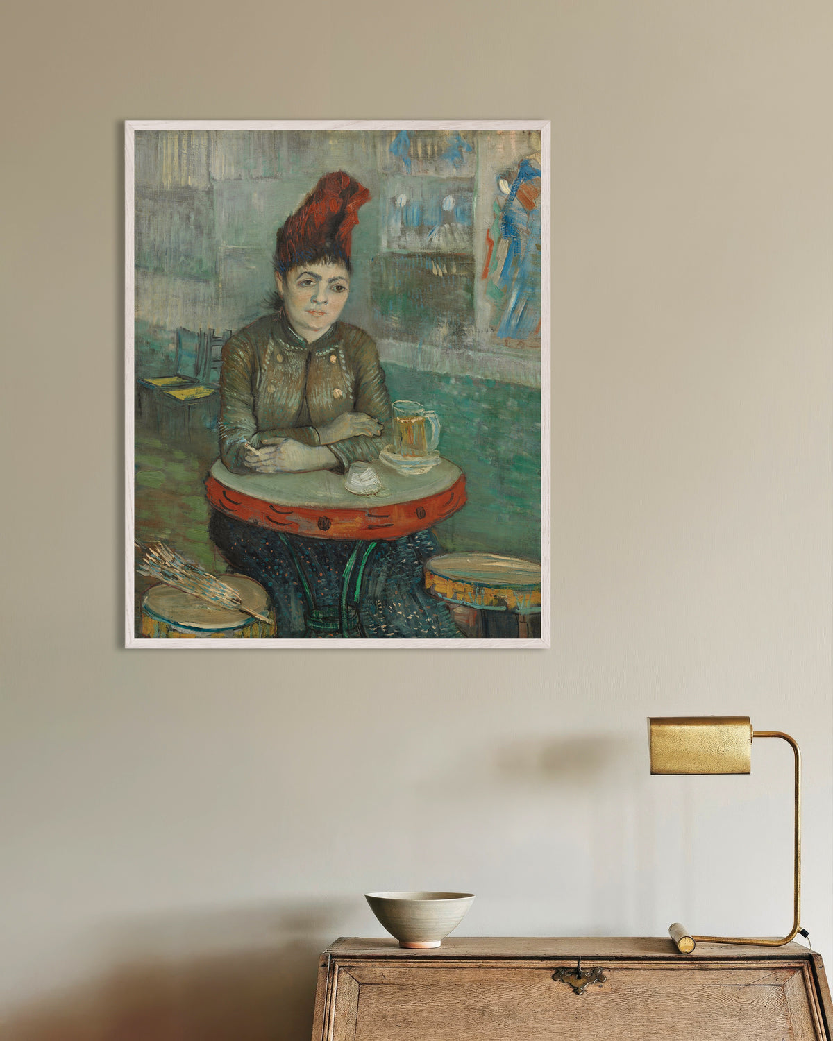 Poster of In the Café, Agostina Segatori in Le Tambourin (1887) by Vincent van Gogh, with white wooden frame