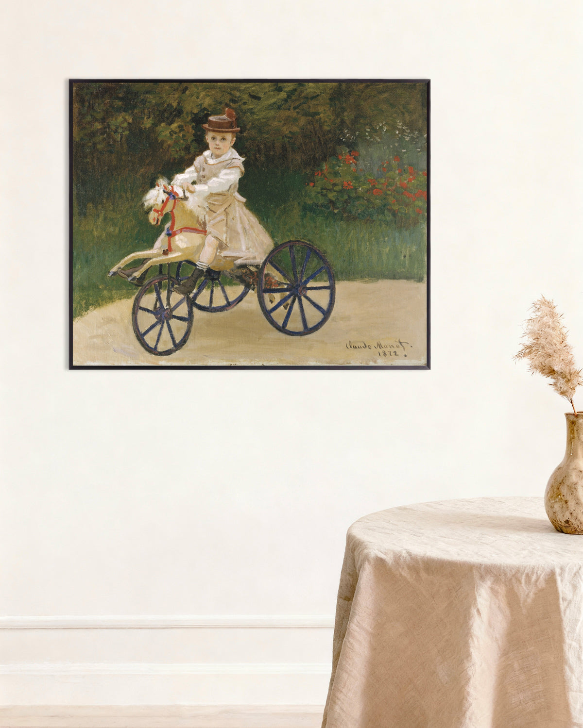 Poster of Jean Monet on His Hobby Horse (1872) by Claude Monet, with metal frame