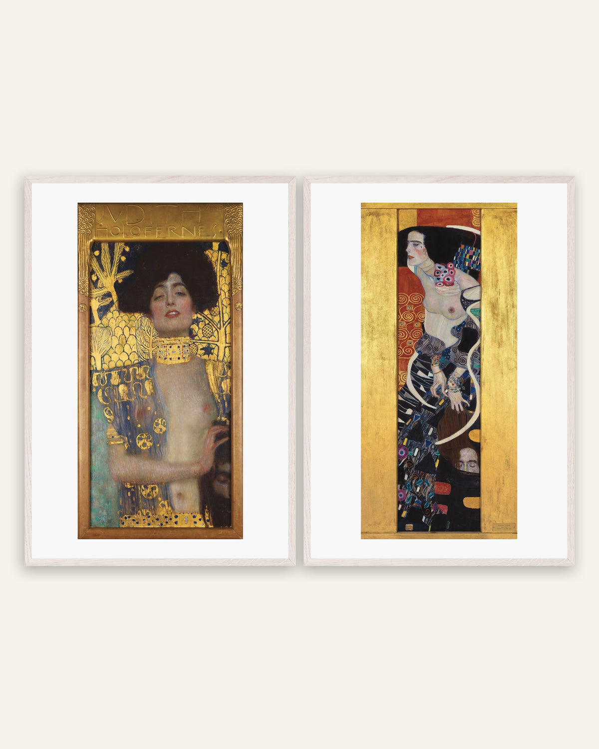 Klimt Prints Set of 2 – Judith I & Judith II, prints in white oak frames
