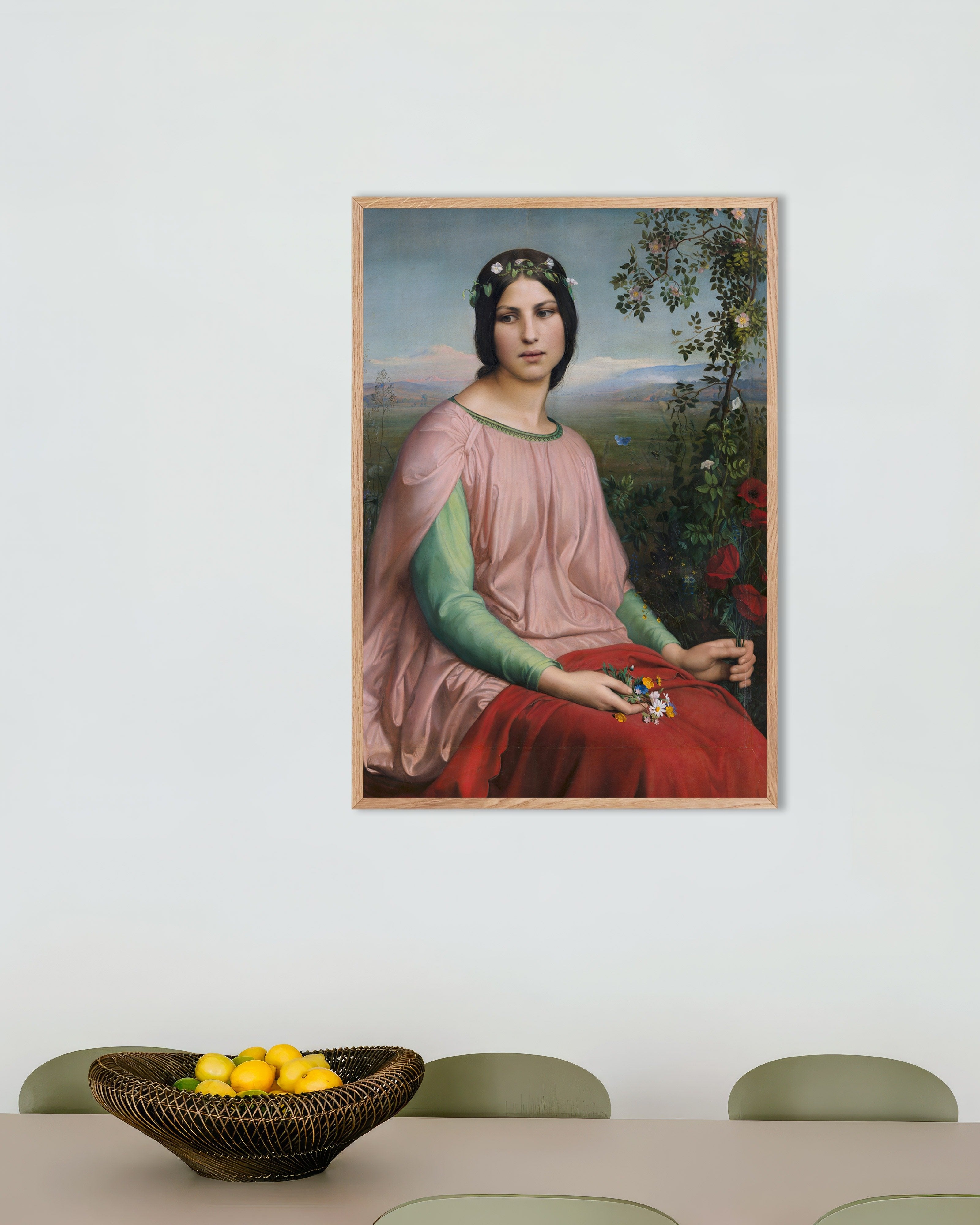 Poster of Louis Janmot "Fleur des Champs" - Classic French Art Print, with natural wooden frame