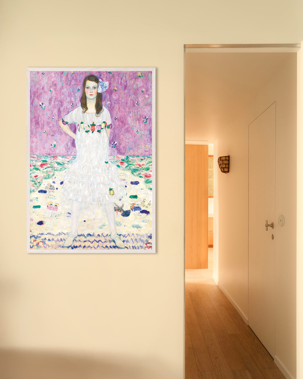 Poster of Mäda Primavesi (1912–1913) by Gustav Klimt, with white wooden frame