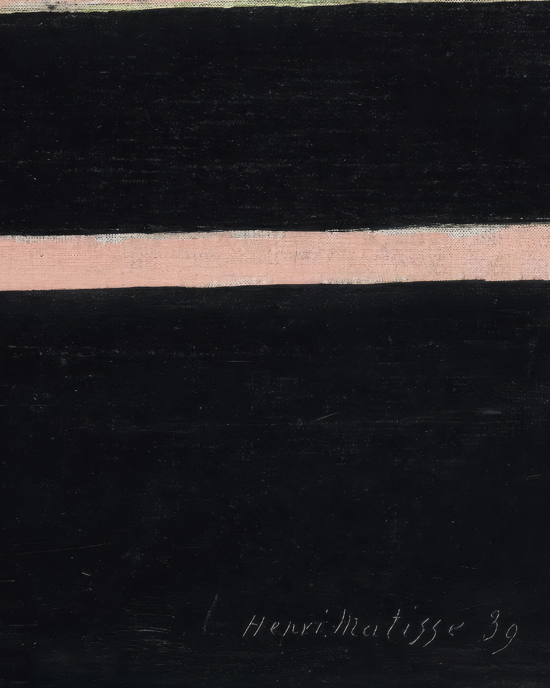 Abstract art with black and pink stripes, signed 'Henri Matisse 39'.