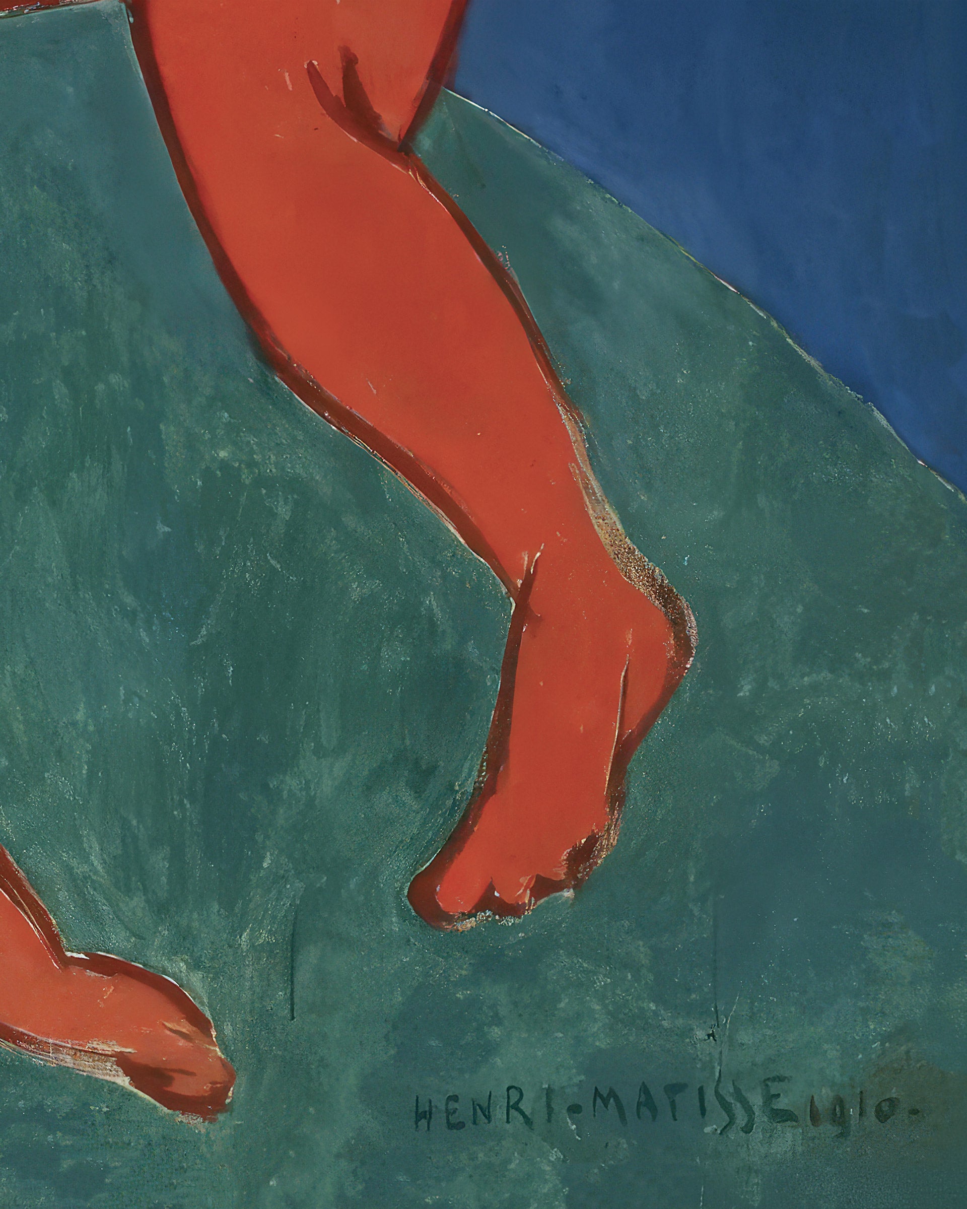 Red legs on a blue and green background with 'Henri Matisse' signature