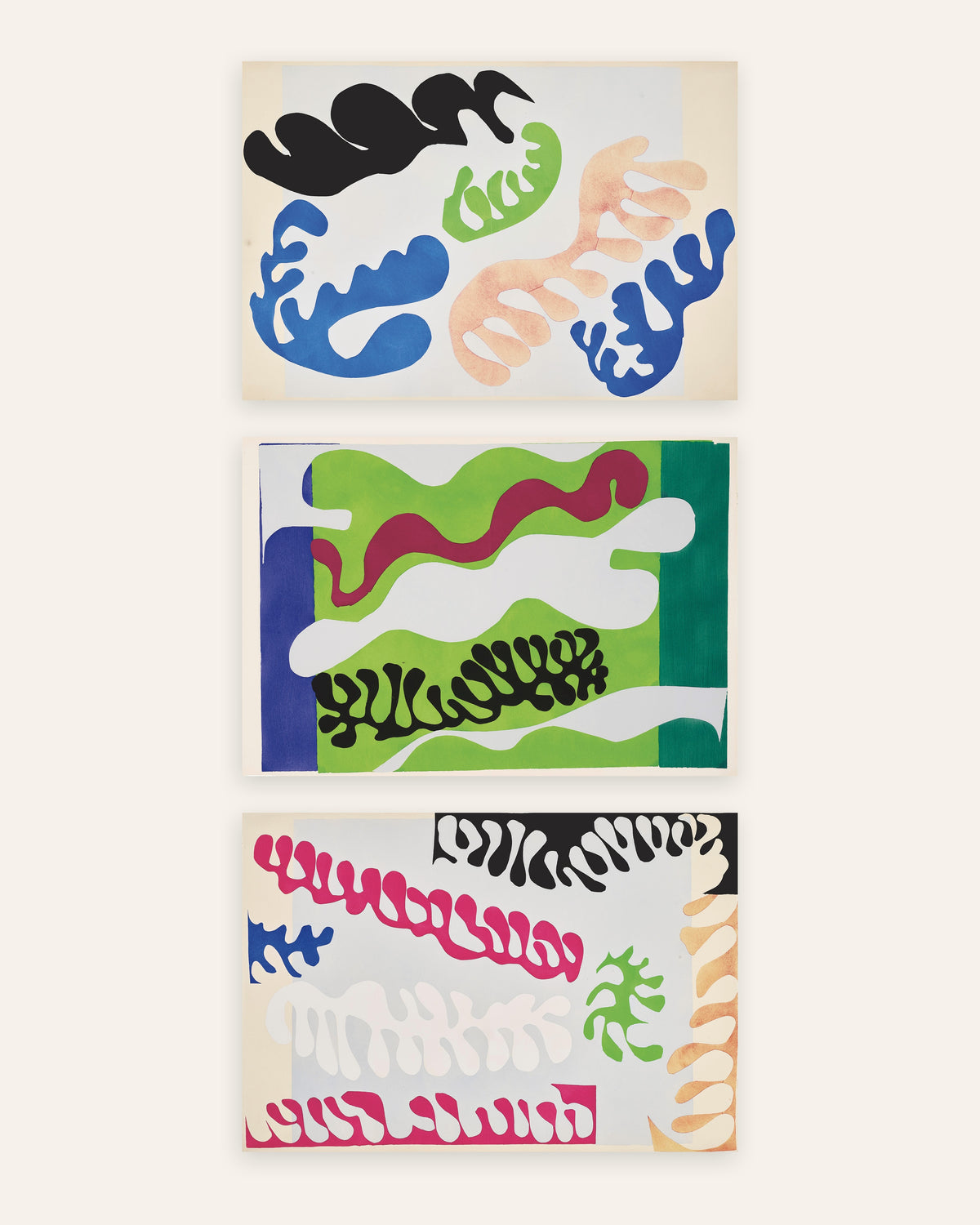 Matisse Jazz Prints Set of 3 – The Lagoon in Blue, Green and Pink, prints without frame
