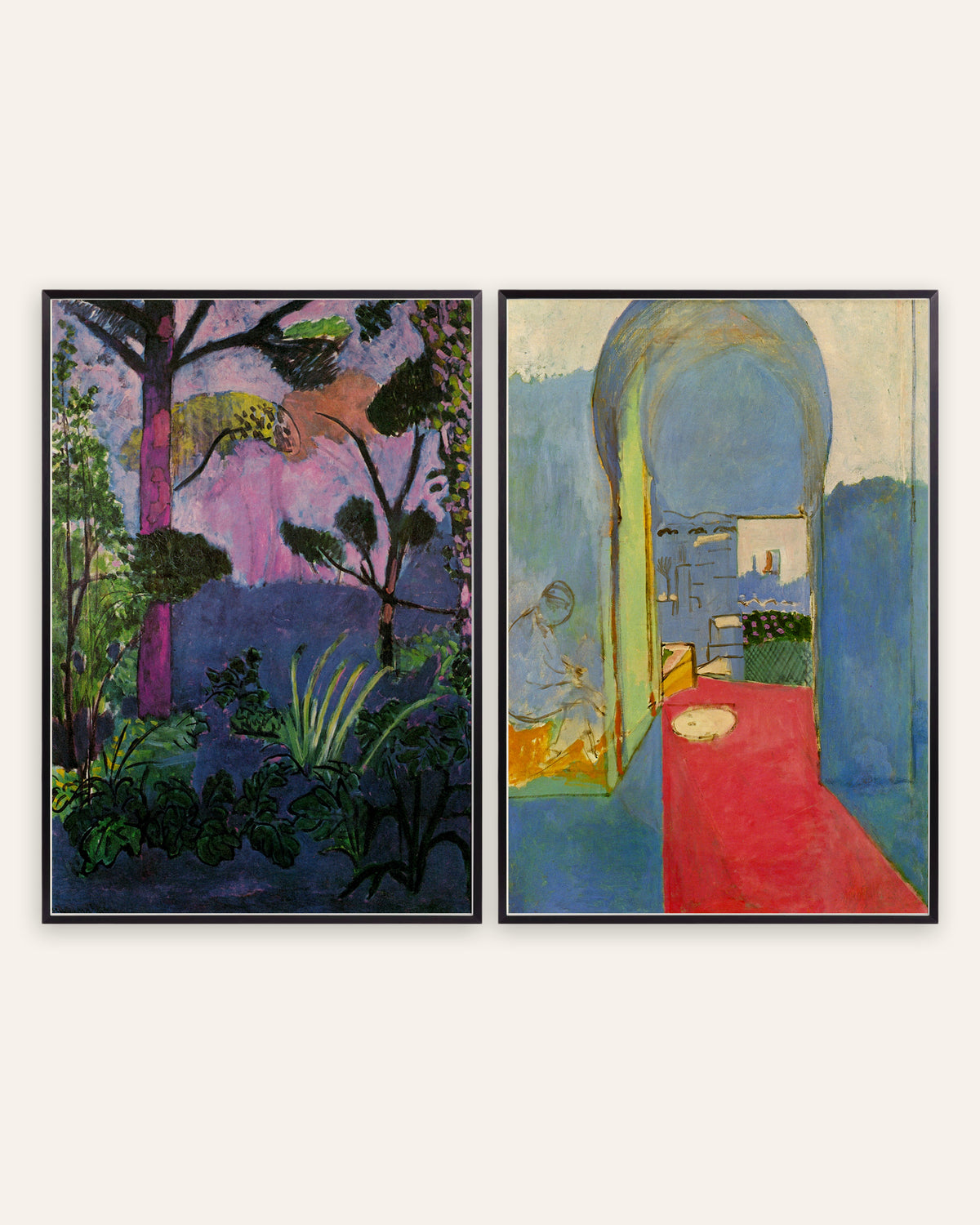 Matisse Morocco Prints Set of 2 – Moroccan Landscape & Entrance to the Kasbah, prints in black metal frames
