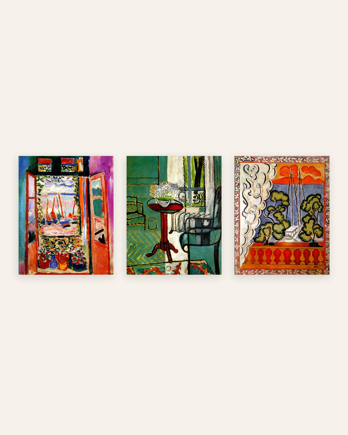 Matisse Window Prints Set of 3 – Collioure, Forget-Me-Nots & Tahiti, prints without frame