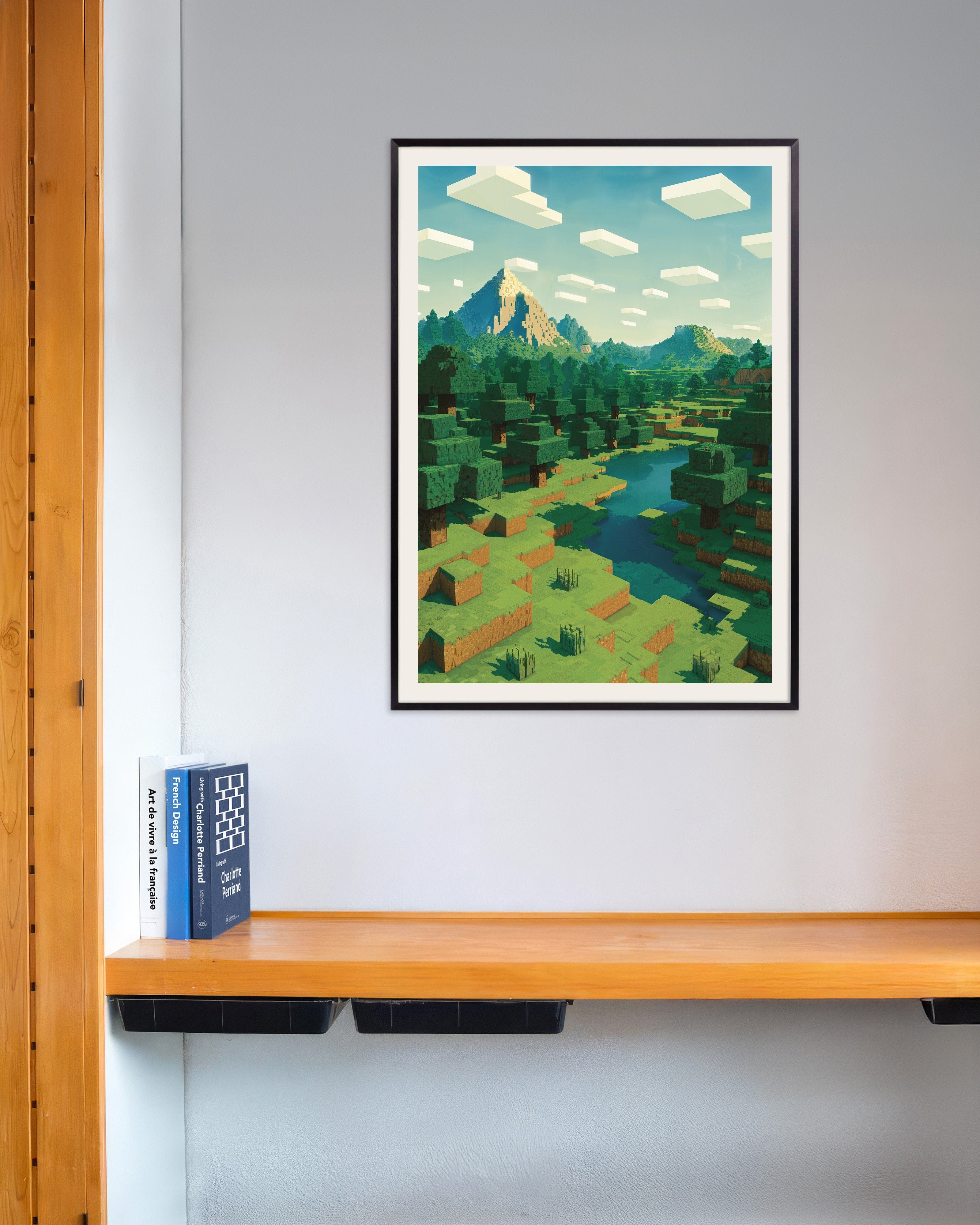 Poster of Minecraft Mountain Landscape – pixel art fan poster, with metal frame