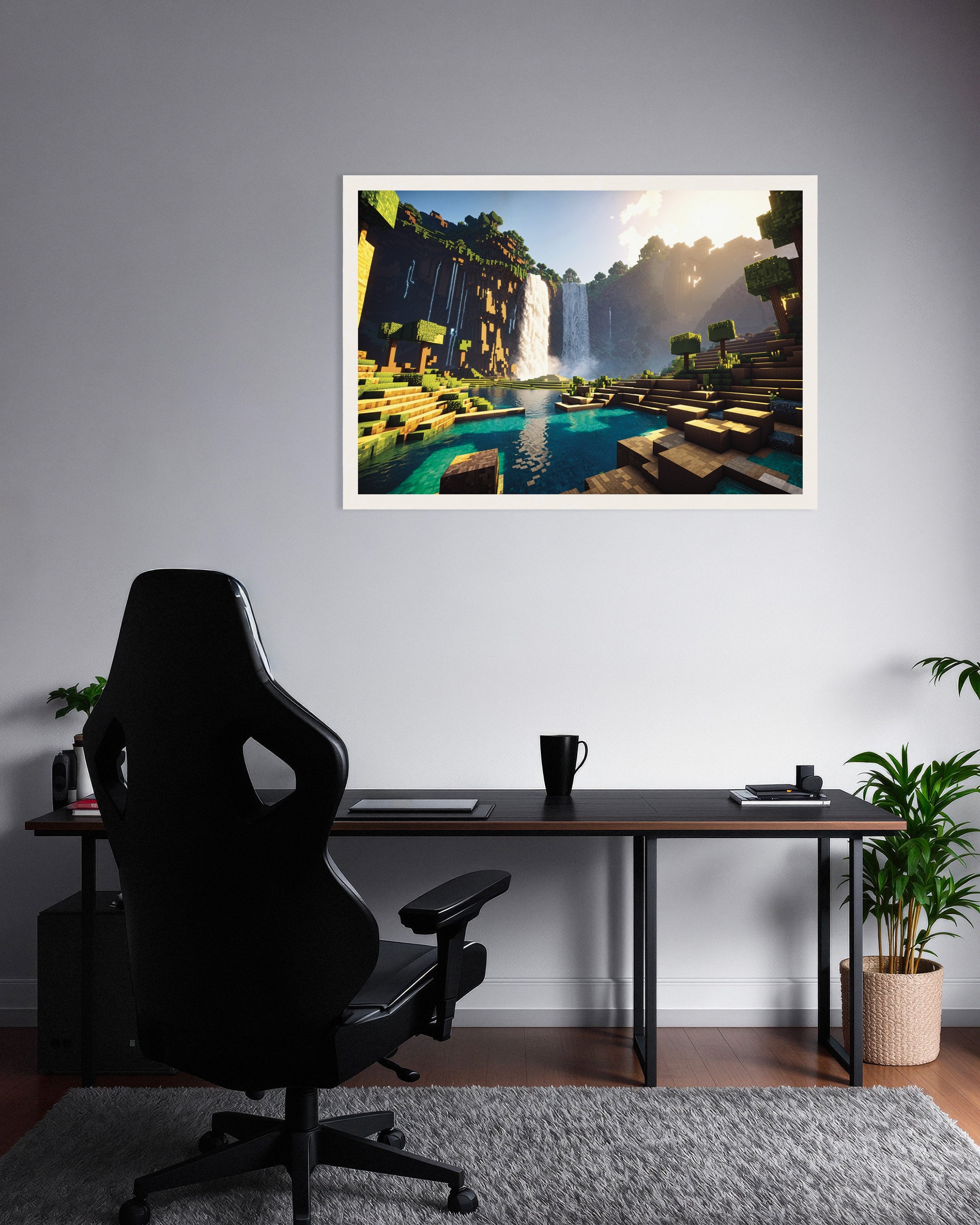 Poster of Minecraft waterfall landscape print