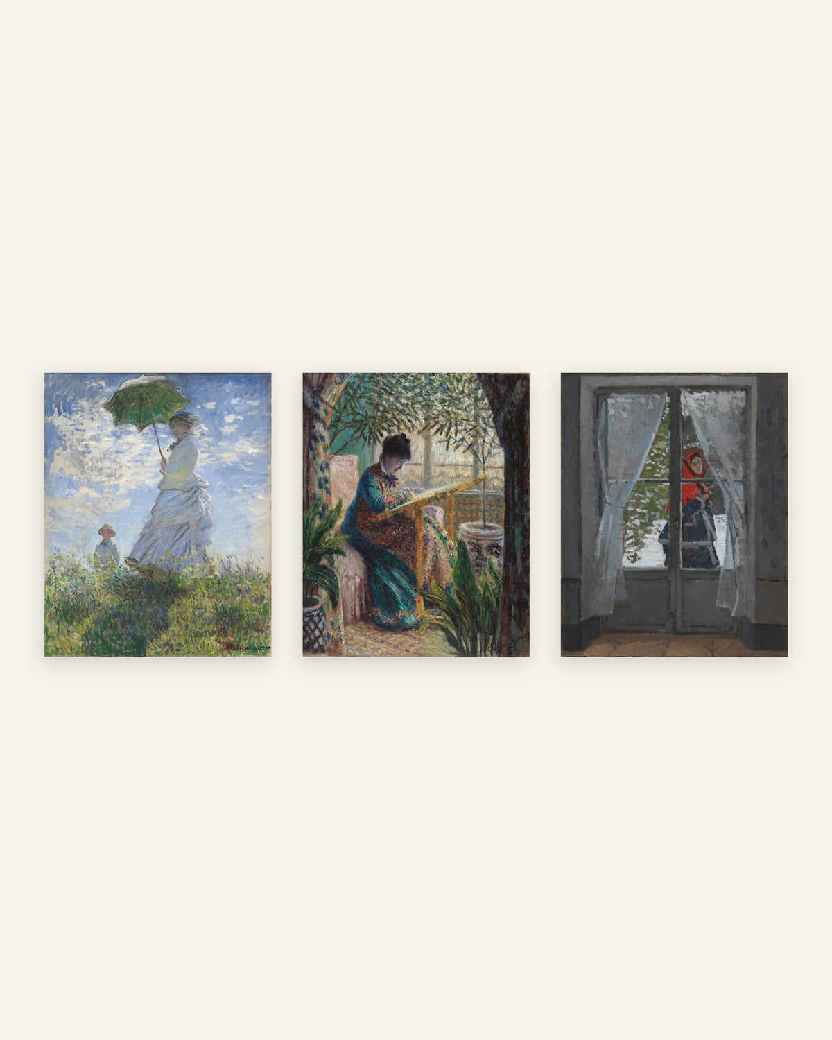 Monet Camille Prints Set of 3 – Woman with a Parasol & Red Kerchief, prints without frame