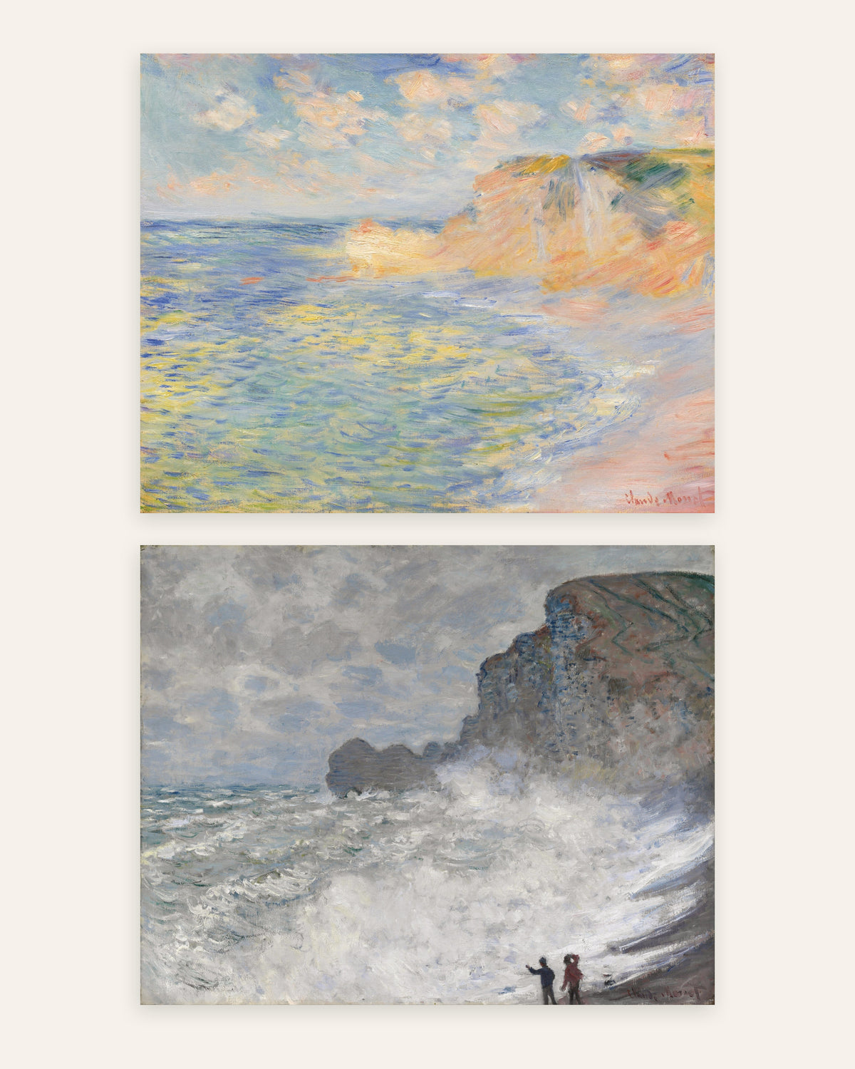 Monet Étretat Prints Set of 2 – Falaise d’Amont & Rough Weather, prints without frame