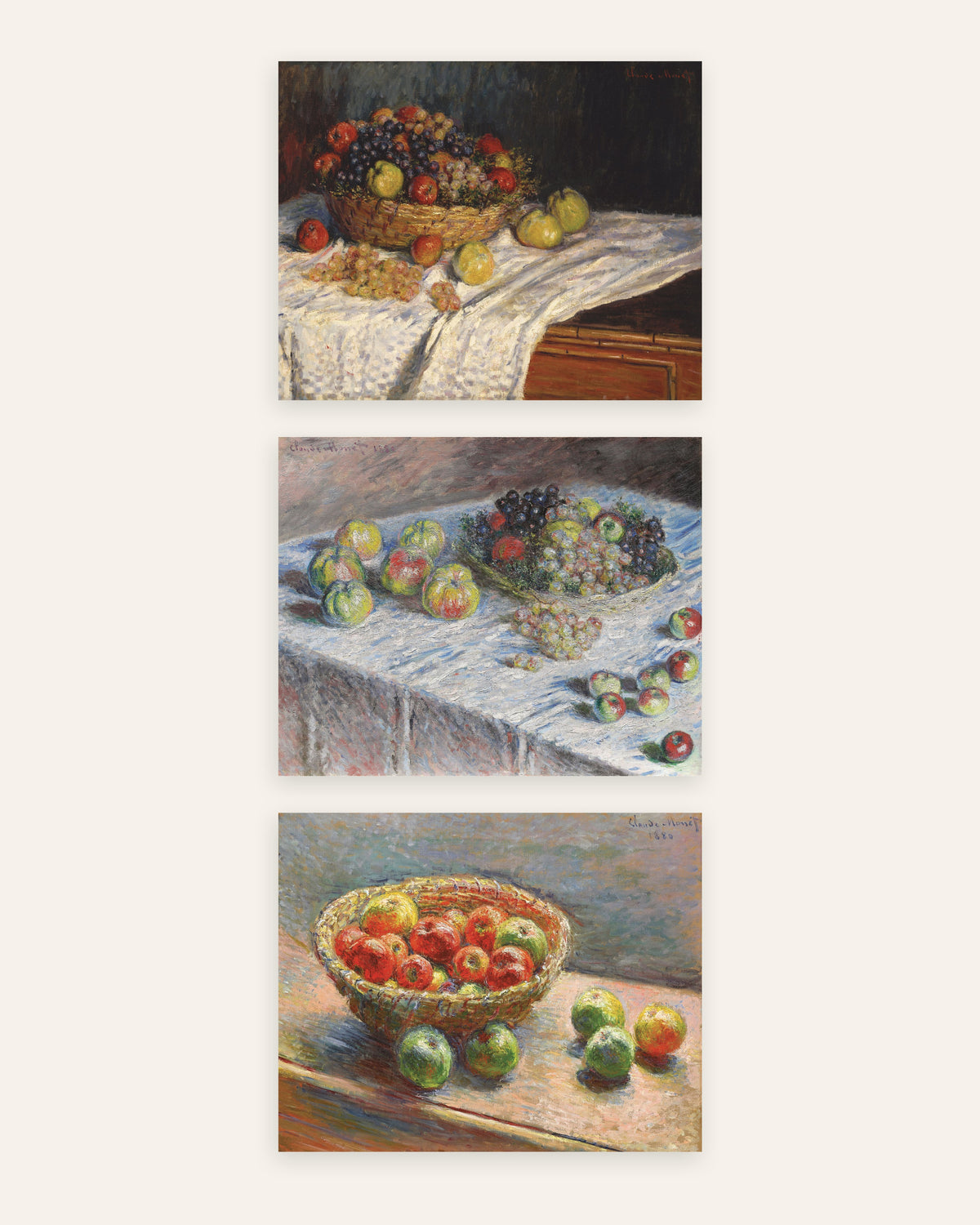 Monet Still Life Prints Set of 3 – Apples, Grapes & Basket, prints without frame