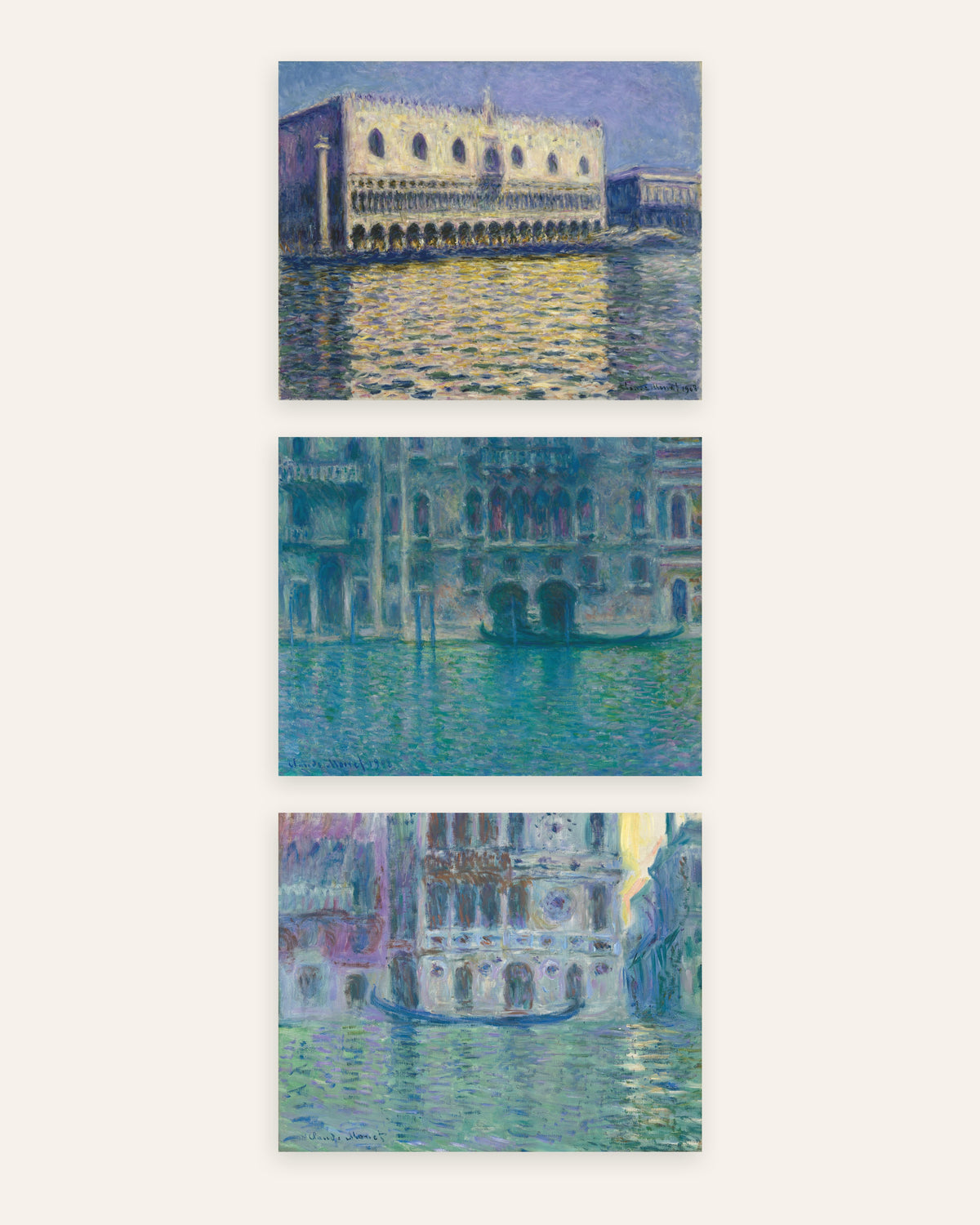 Monet Venice Prints Set of 3 – Doge’s Palace, Palazzo da Mula & Dario, prints without frame
