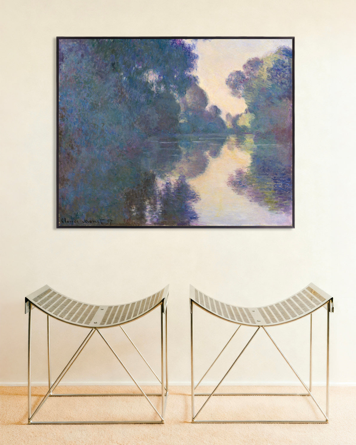 Poster of Morning on the Seine near Giverny (1897) by Claude Monet, with metal frame