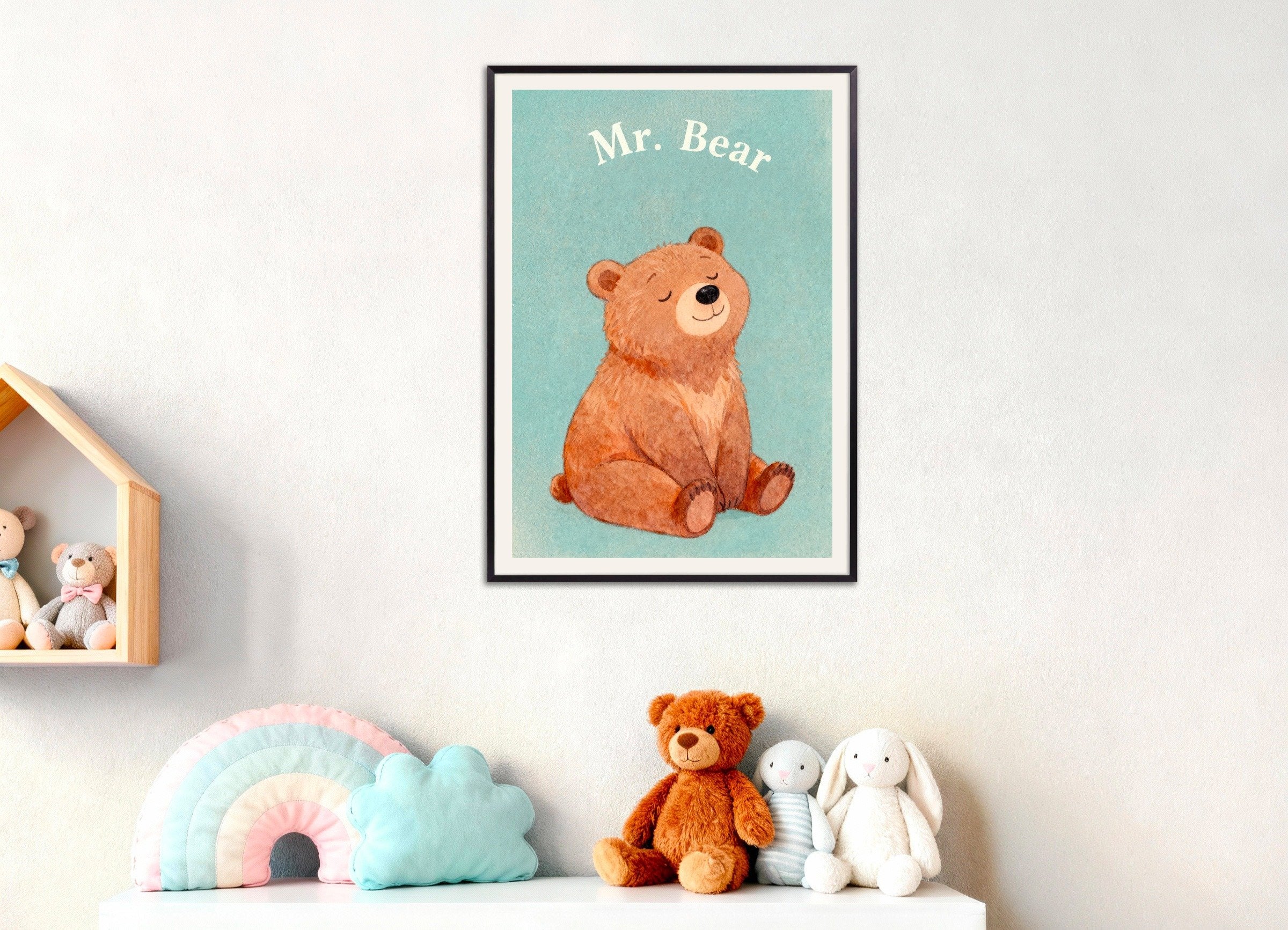 Poster of Nursery bear wall art – Cozy woodland animal, with metal frame