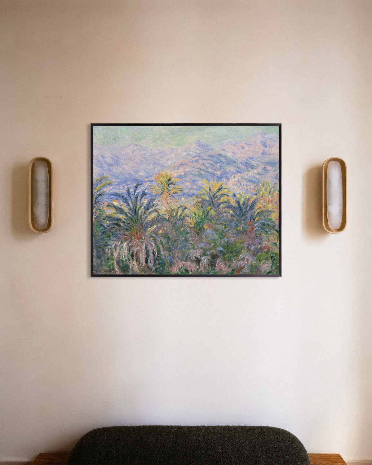 Poster of Palm Trees at Bordighera (1884) by Claude Monet, with metal frame