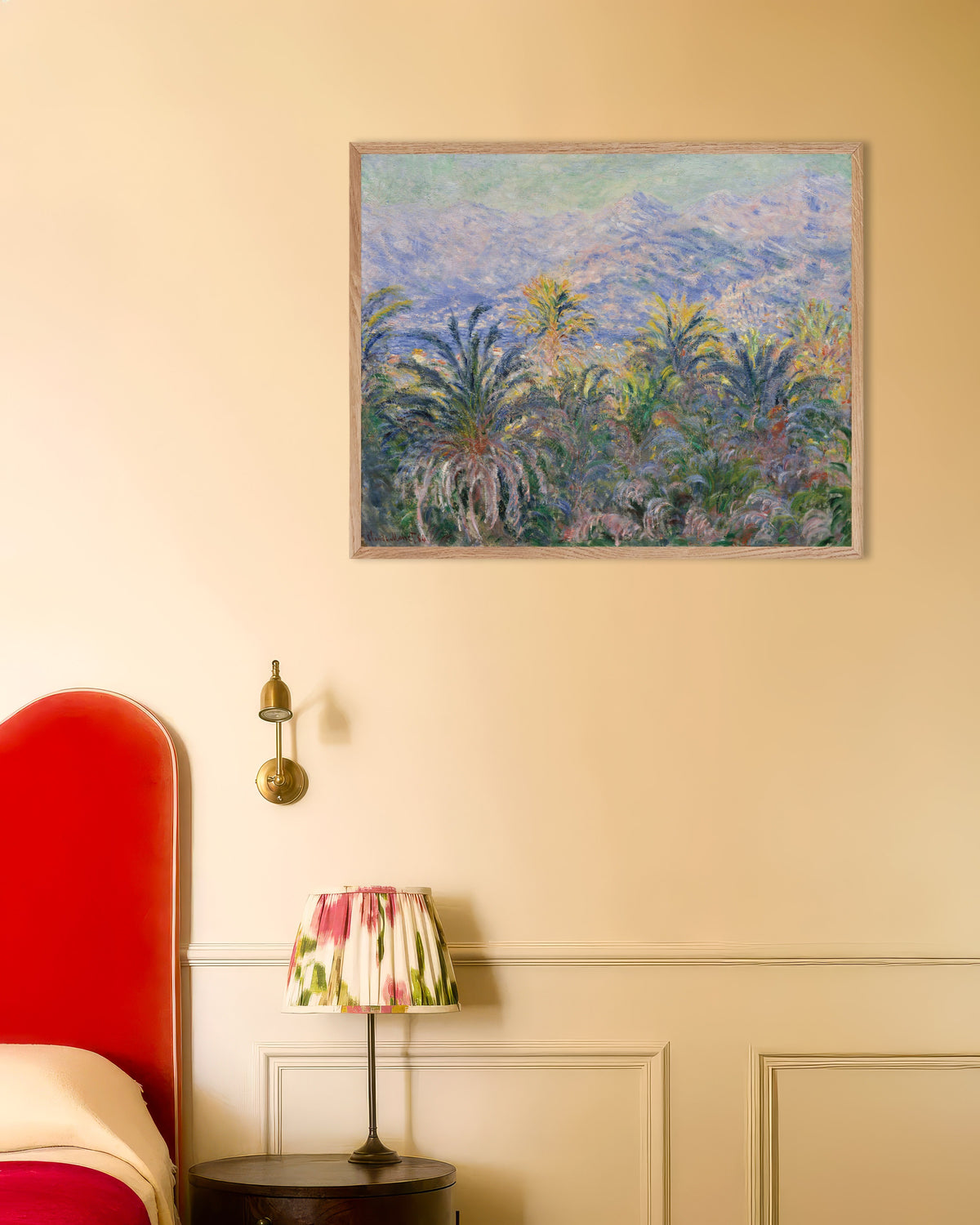 Poster of Palm Trees at Bordighera (1884) by Claude Monet, with natural wooden frame