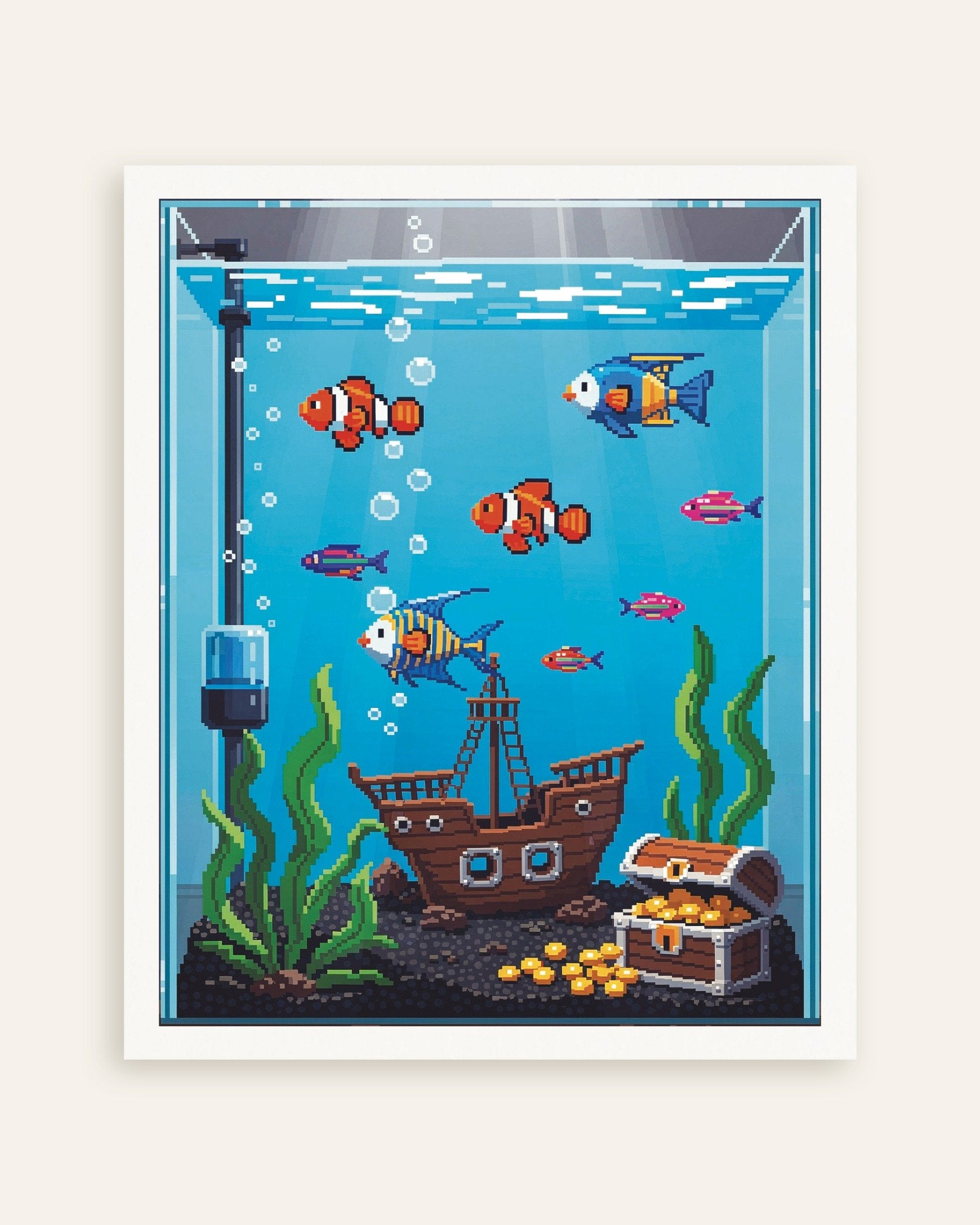 Poster of Pixel Aquarium Poster with Clownfish & Treasure, thumbnail