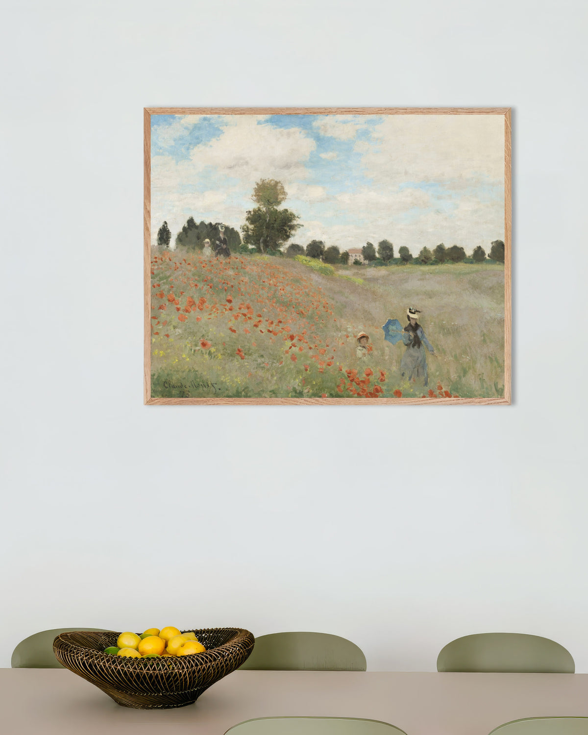 Poster of Poppies (1873) by Claude Monet, with natural wooden frame