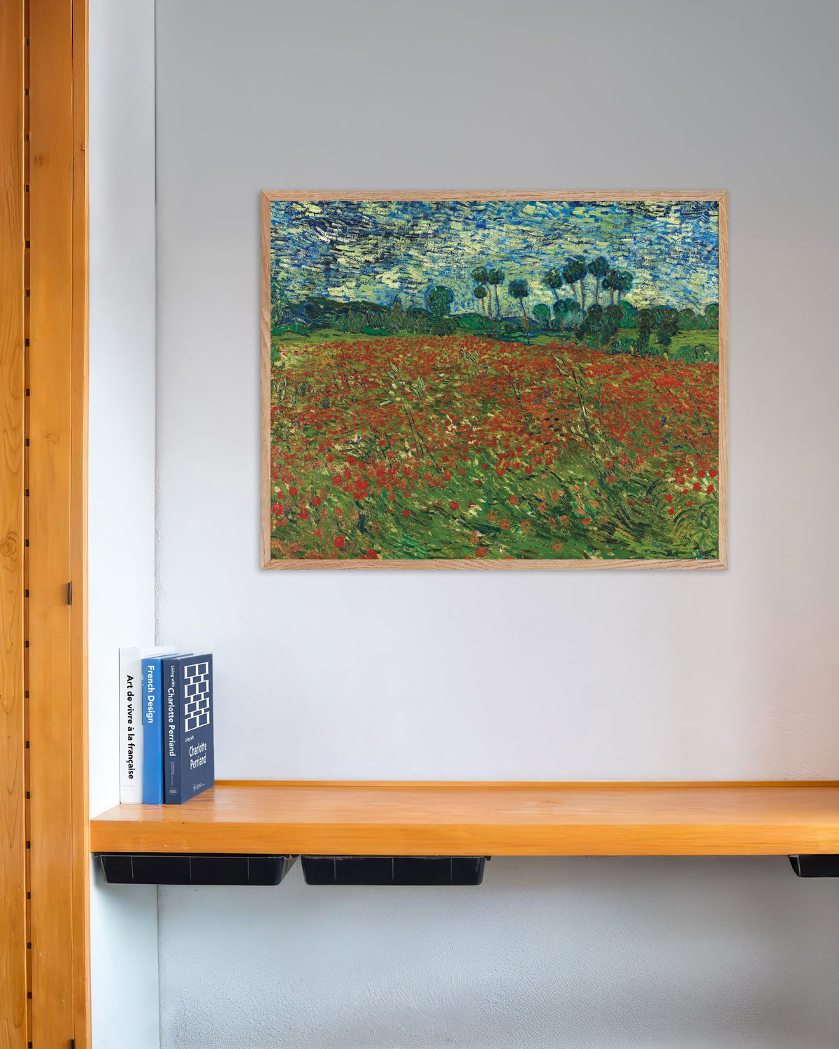 Poster of Poppy Field (1890) by Vincent van Gogh, with natural wooden frame