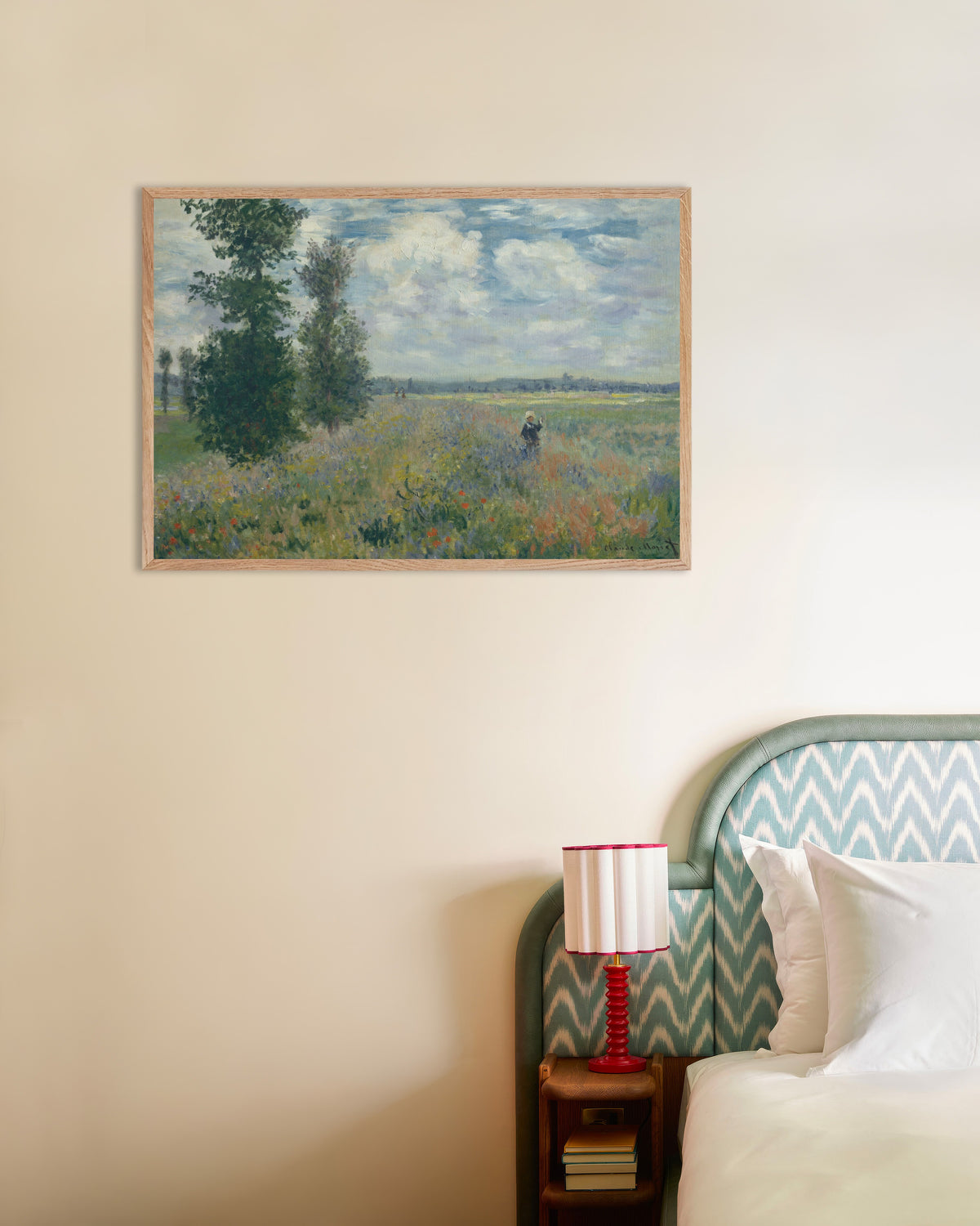 Poster of Poppy Fields near Argenteuil (1875) by Claude Monet, with natural wooden frame