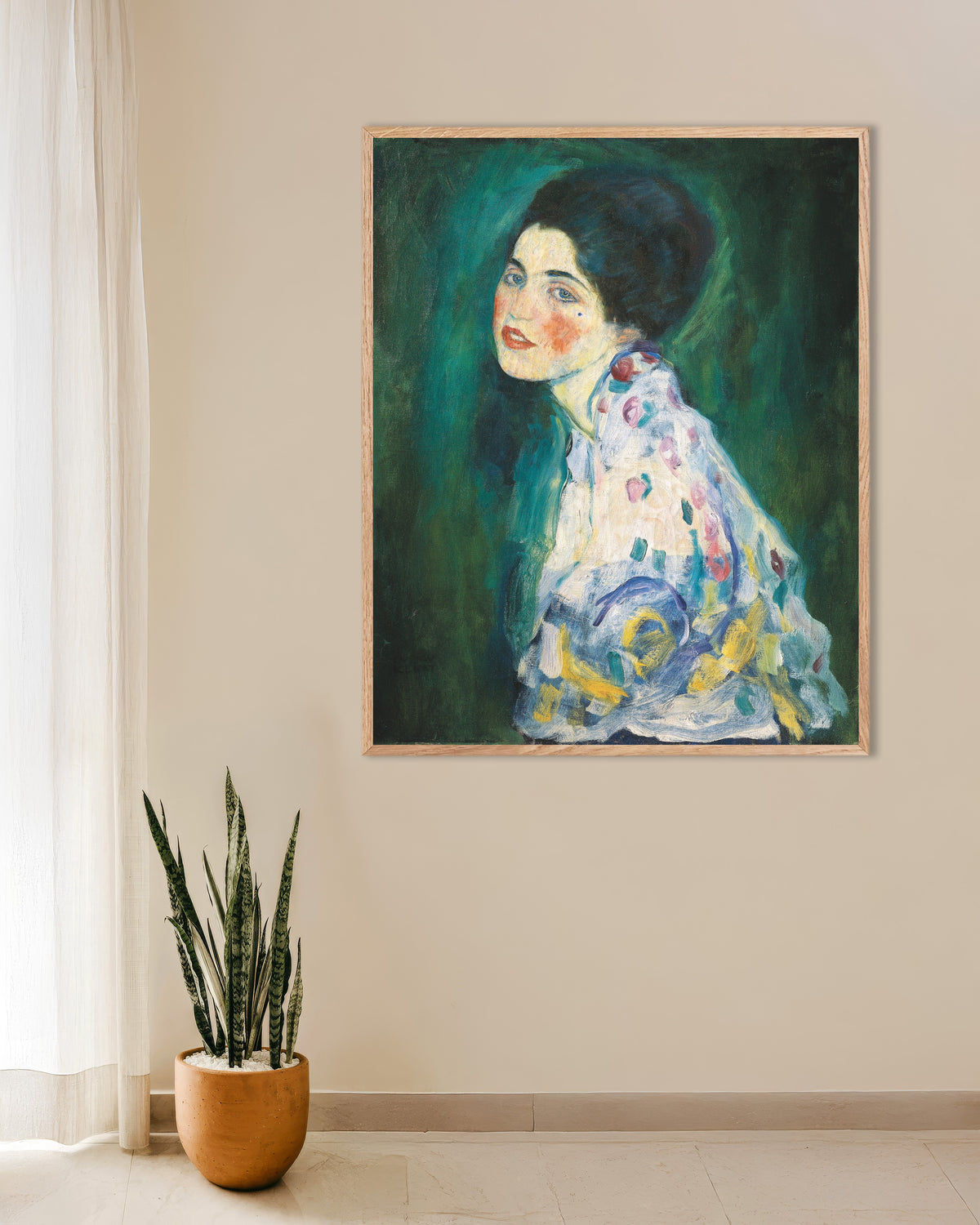 Poster of Portrait of a Lady (1916–1917) by Gustav Klimt, with natural wooden frame