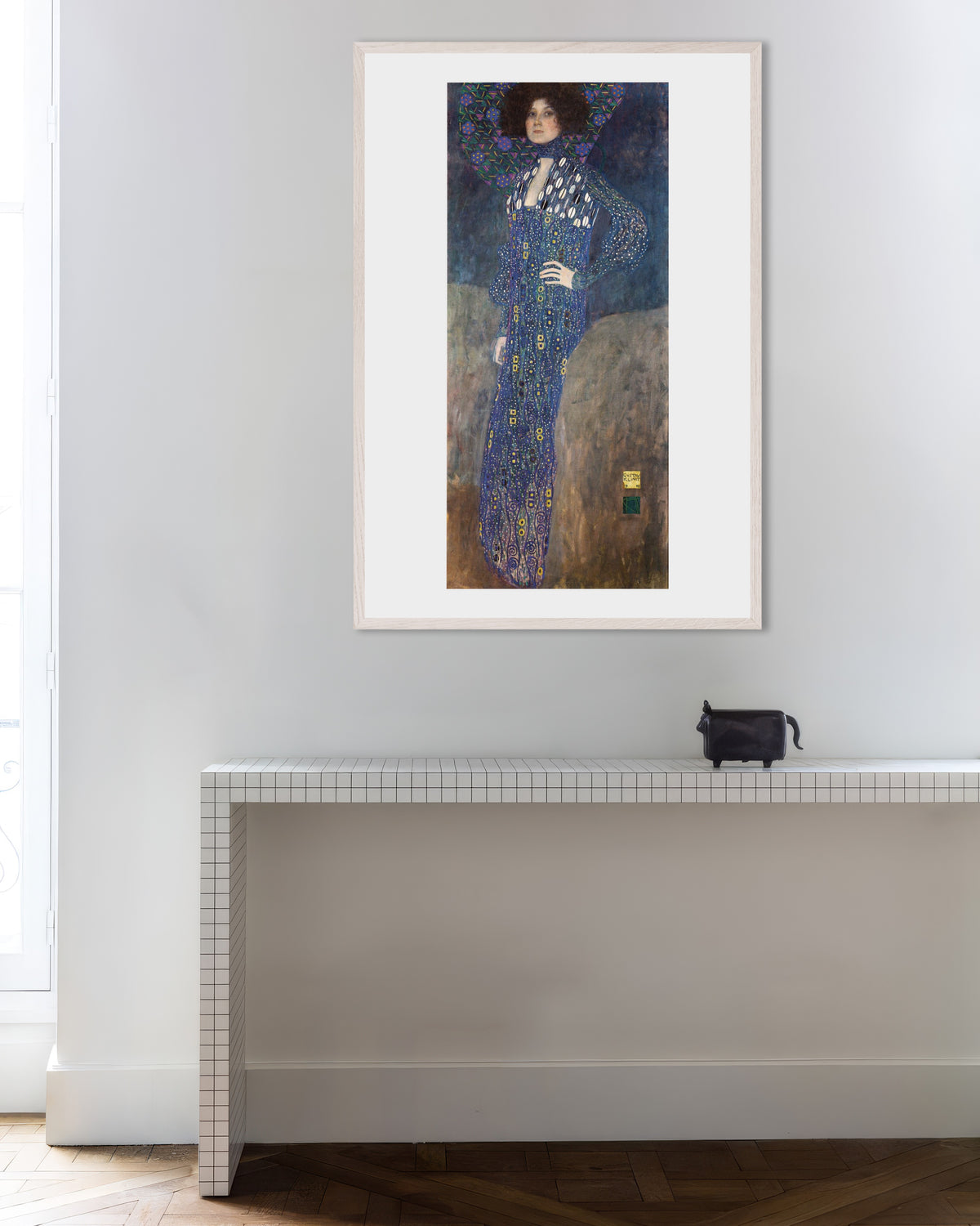 Poster of Portrait of Emilie Flöge (1902) by Gustav Klimt, with white wooden frame