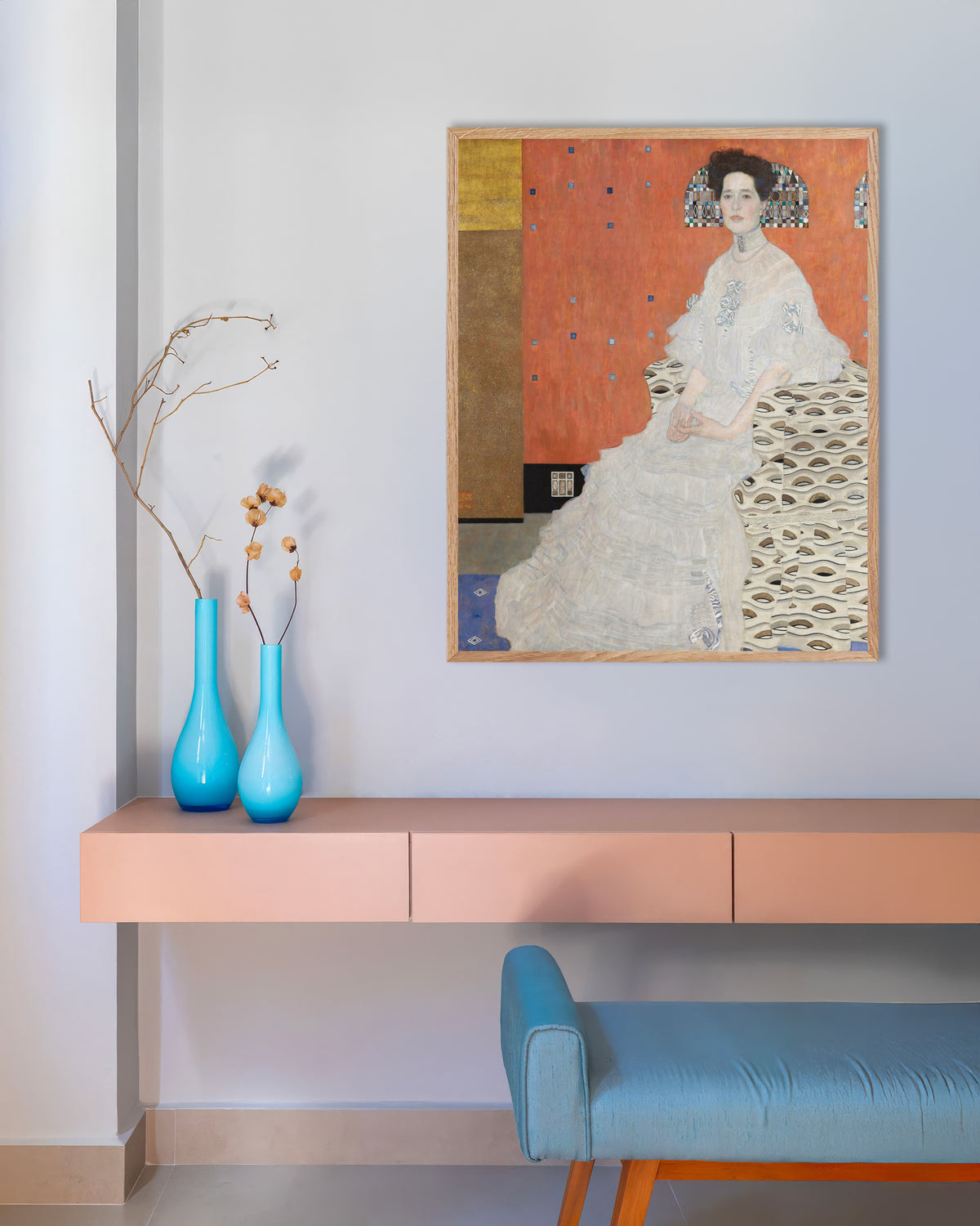 Poster of Portrait of Fritza Riedler (1906) by Gustav Klimt, with natural wooden frame