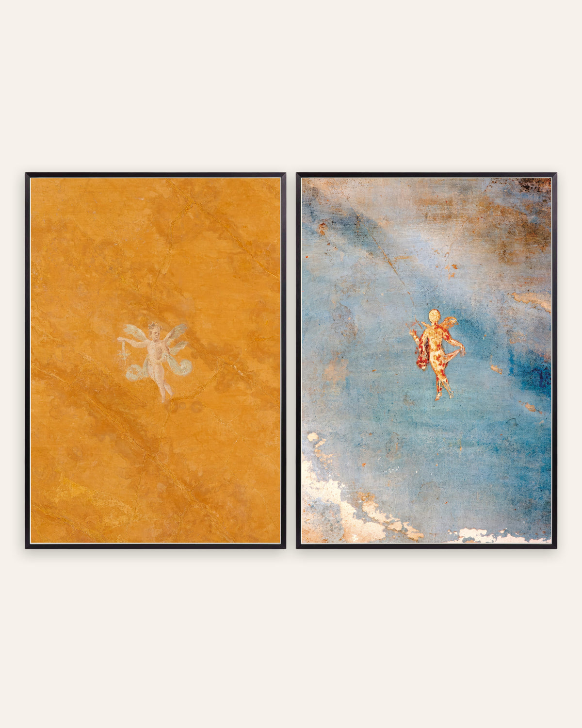 Roman Fresco Prints Set of 2 – Cupid & Psyche, prints in black metal frames