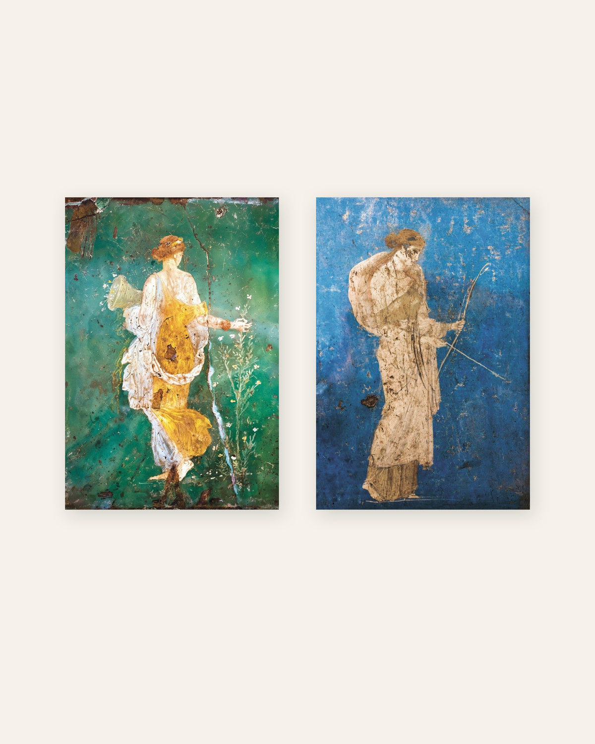 Set of 2 Roman fresco posters, Flora and Artemis, unframed