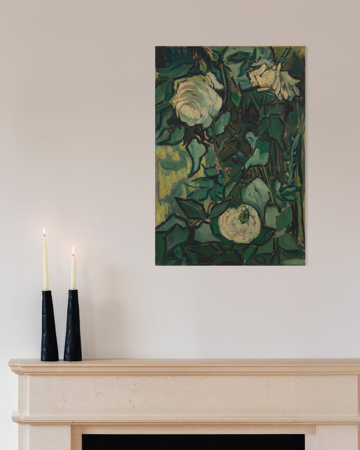 Poster of Rosebush with a Beetle (1889) by Vincent van Gogh