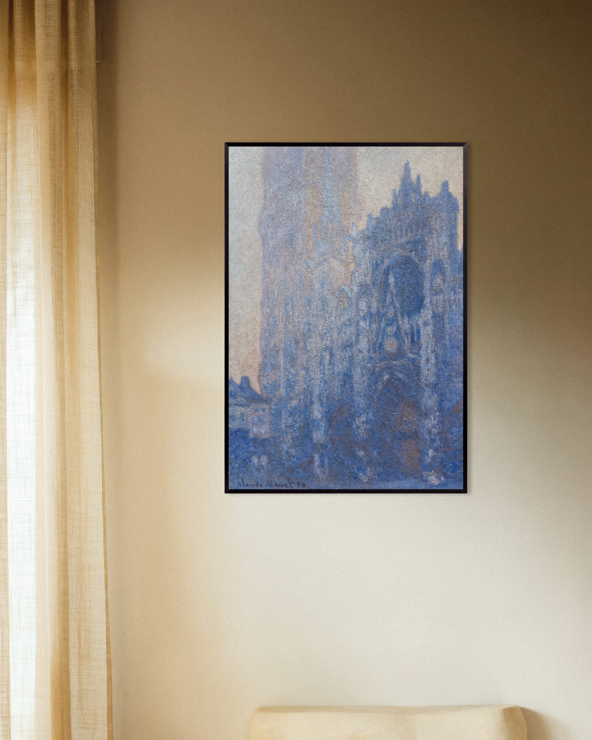 Poster of Rouen Cathedral Façade and Tour d'Albane, Morning Effect (1894) by Claude Monet, with metal frame