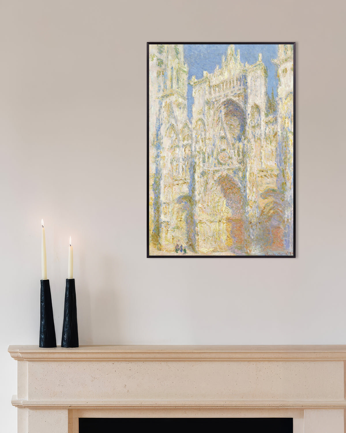 Poster of Rouen Cathedral, West Façade, Sunlight (1894) by Claude Monet, with metal frame