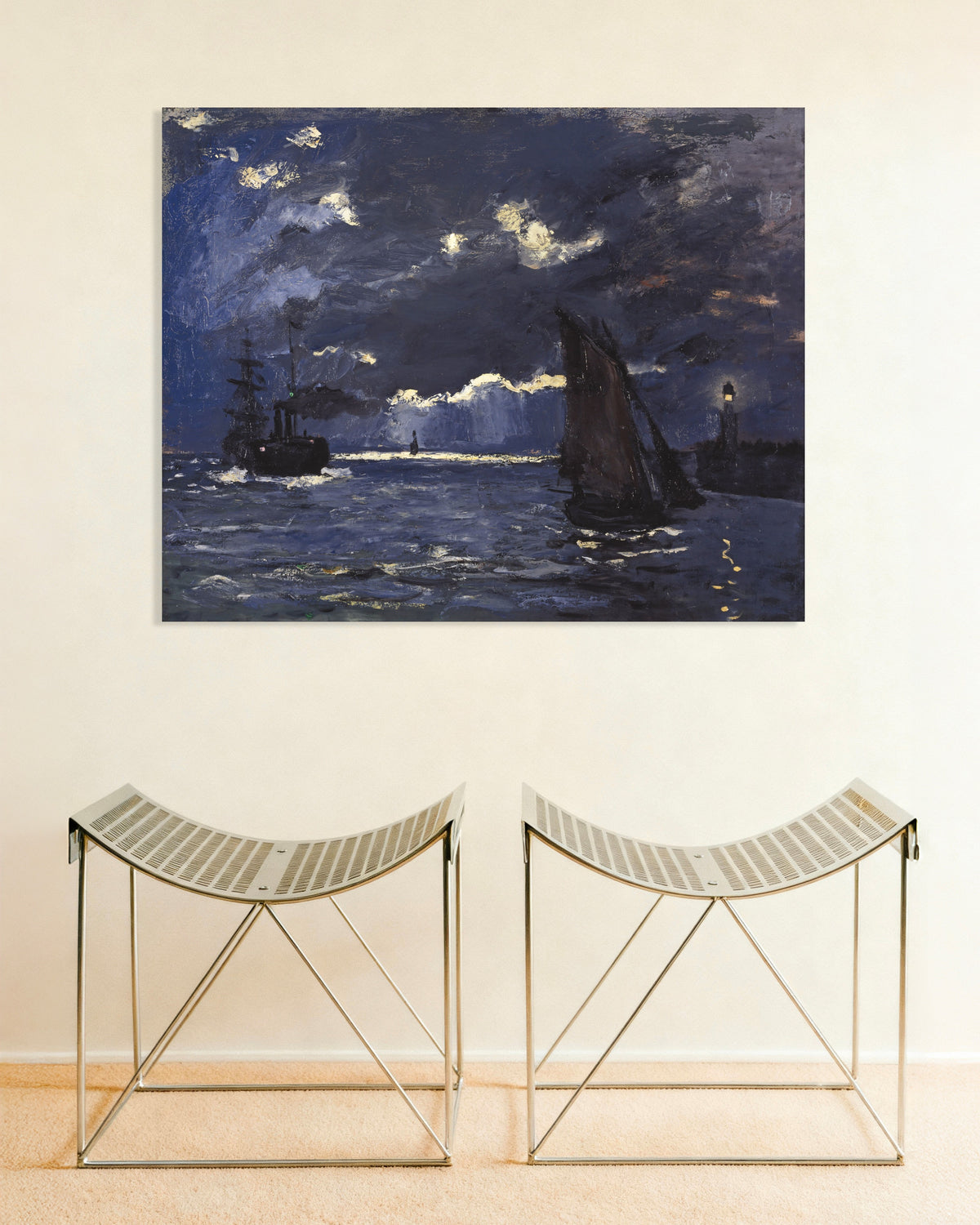 Poster of Seascape, Shipping by Moonlight (1864) by Claude Monet