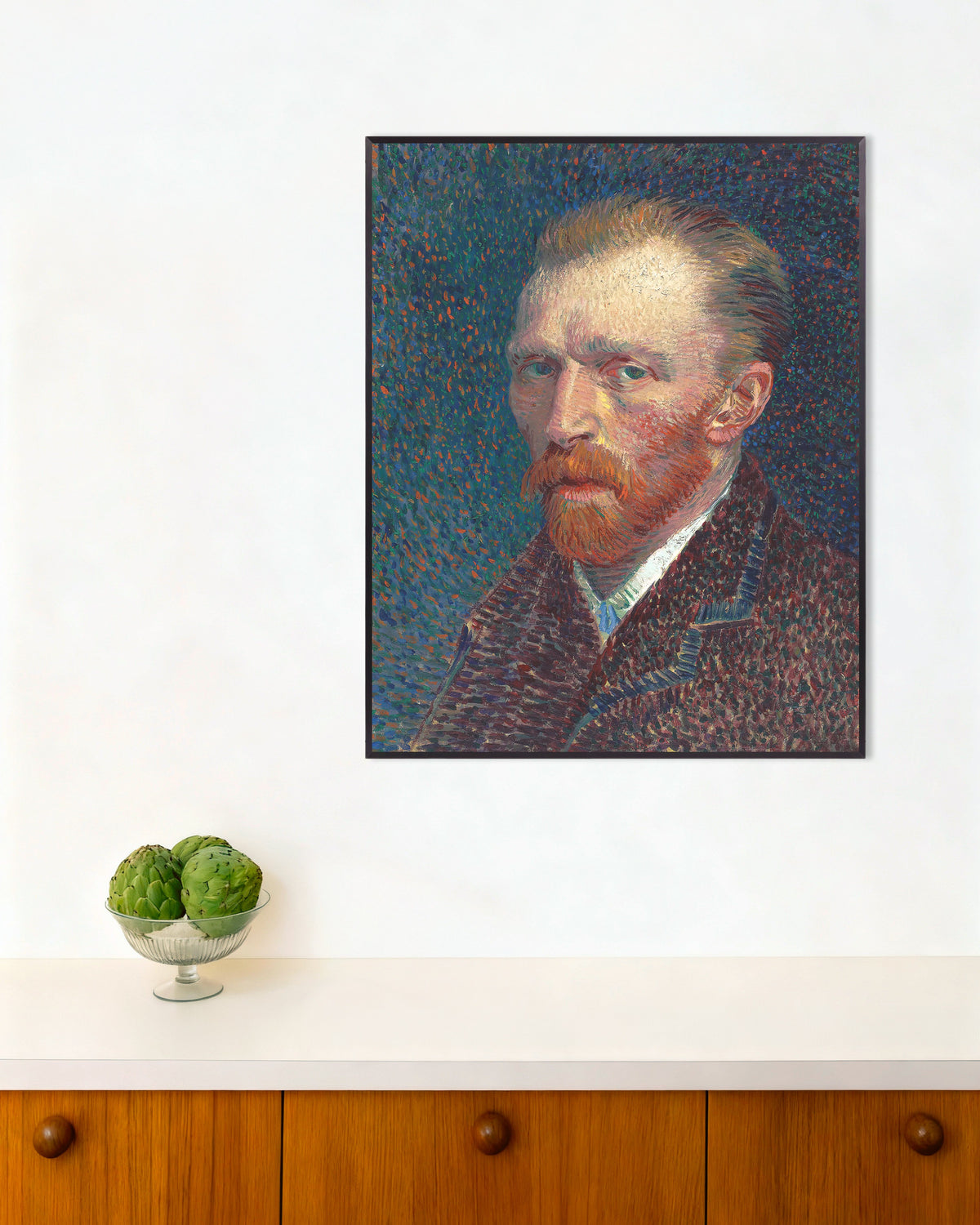 Poster of Self-Portrait on a Dotted Blue Background (1887) by Vincent van Gogh, with metal frame
