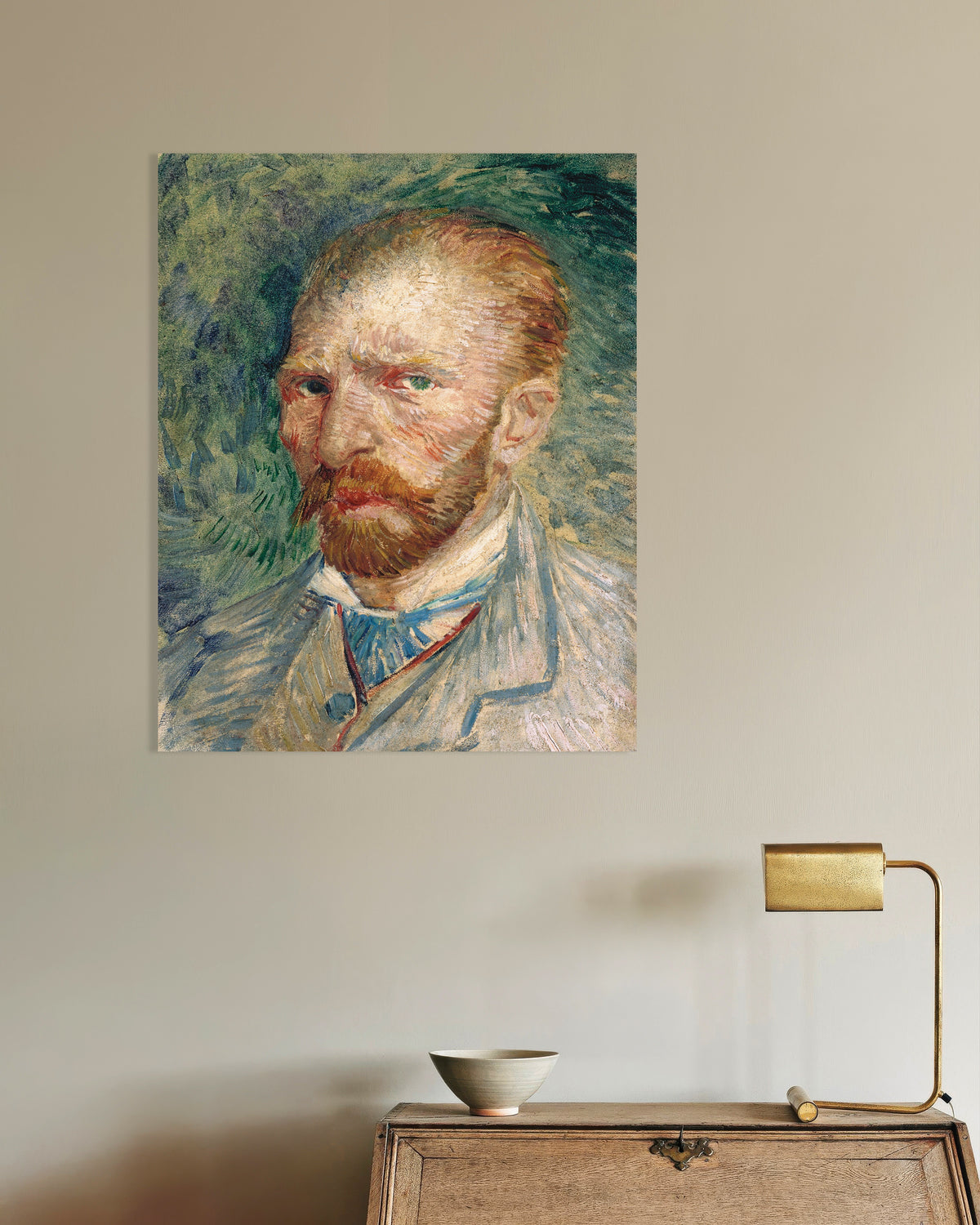 Poster of Self-Portrait on a Green Background (1886) by Vincent van Gogh