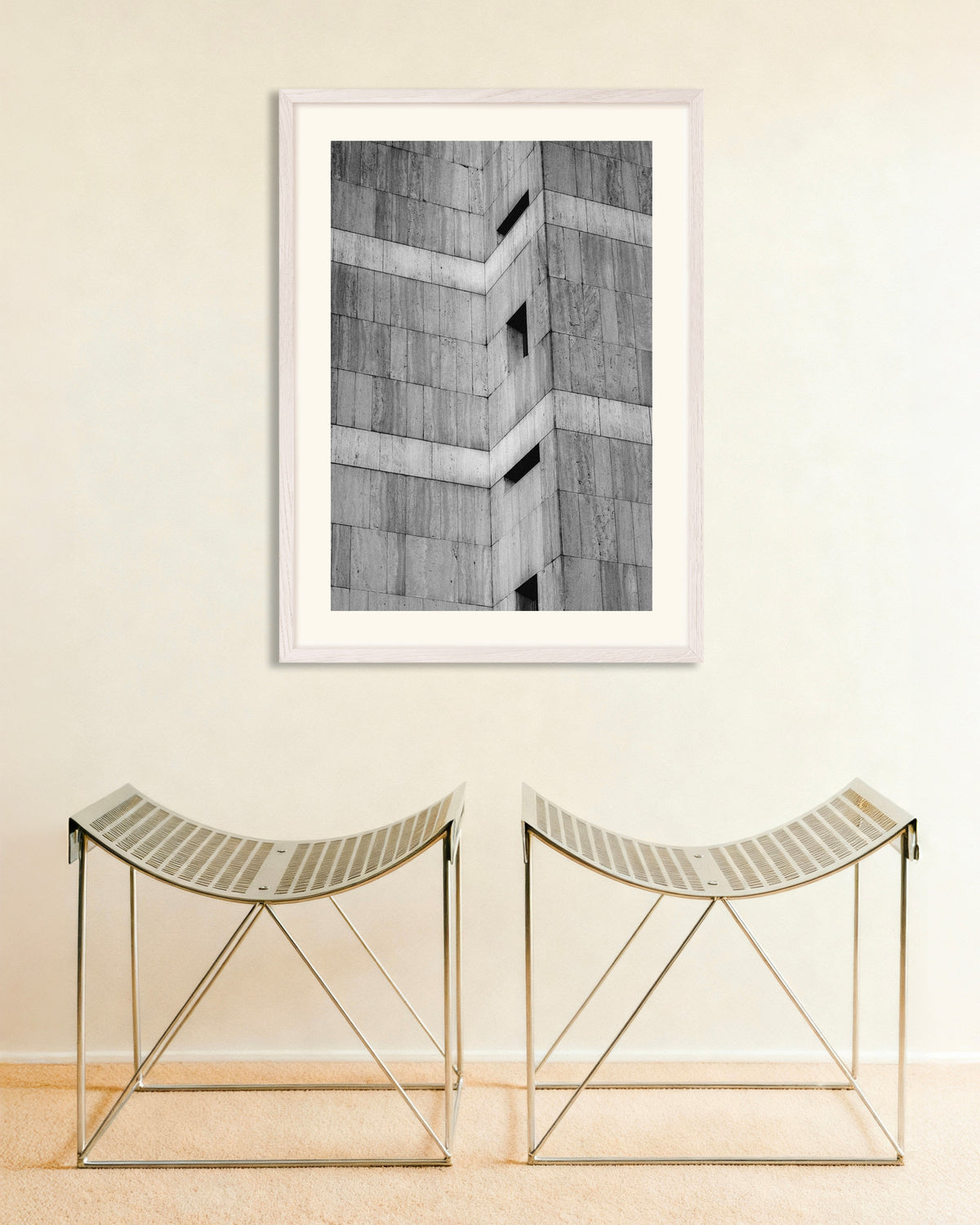Poster of Stone Clad Corner With Slit Windows, with white wooden frame