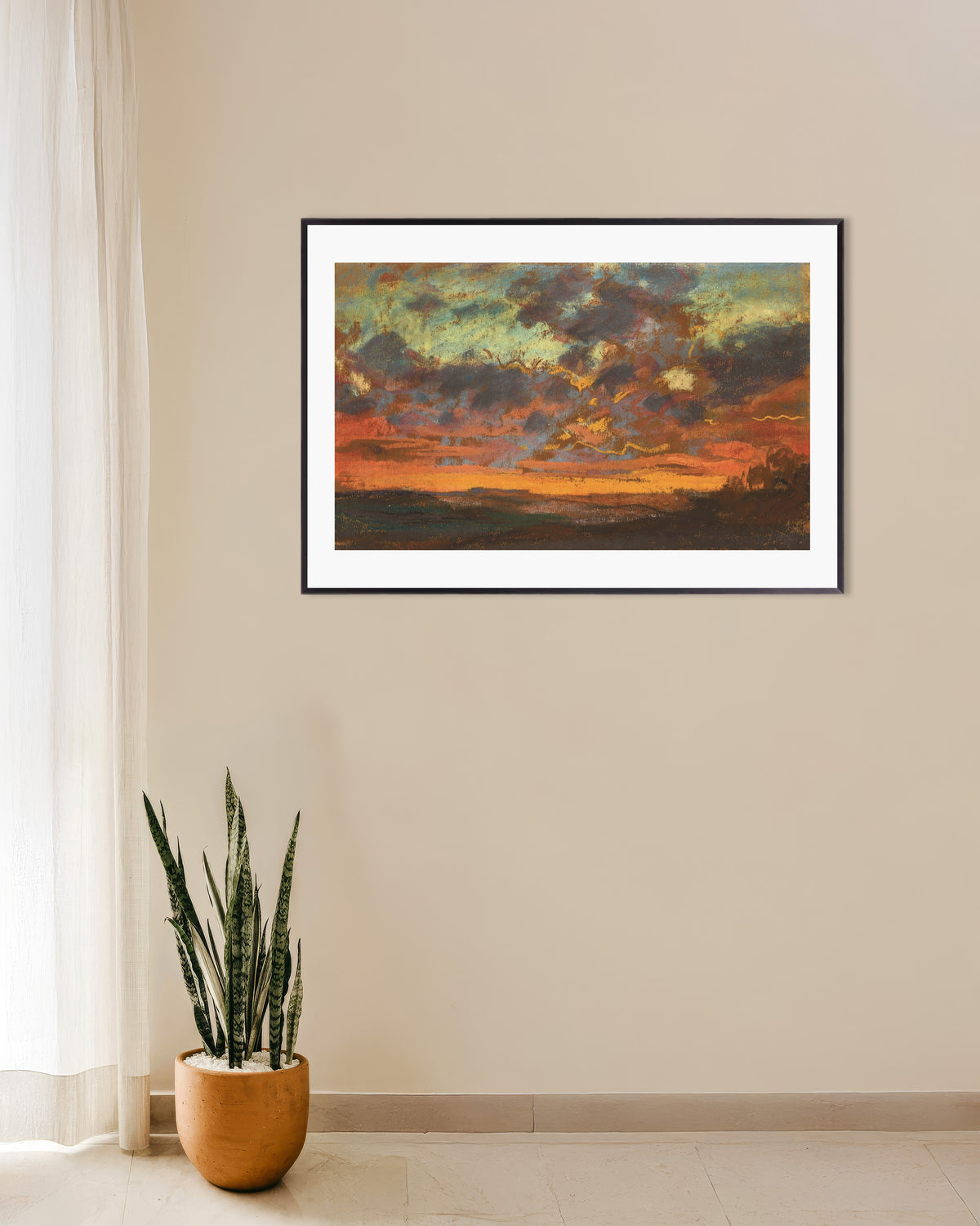 Poster of Sunset (c. 1868) by Claude Monet, with metal frame